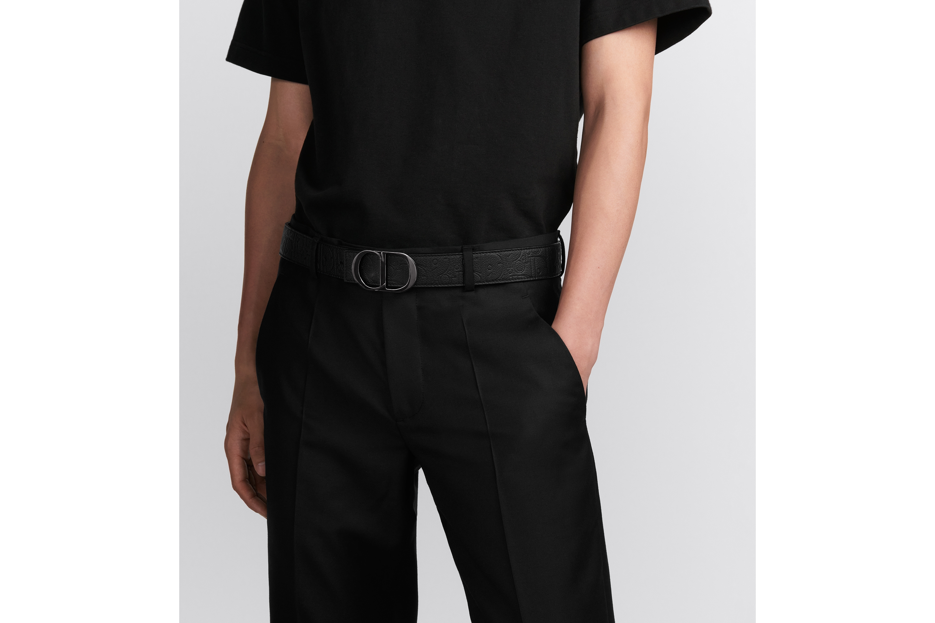 双面腰带 35 毫米黑色 Dior Gravity 印花效果皮革和黑色粒面牛皮革 E46