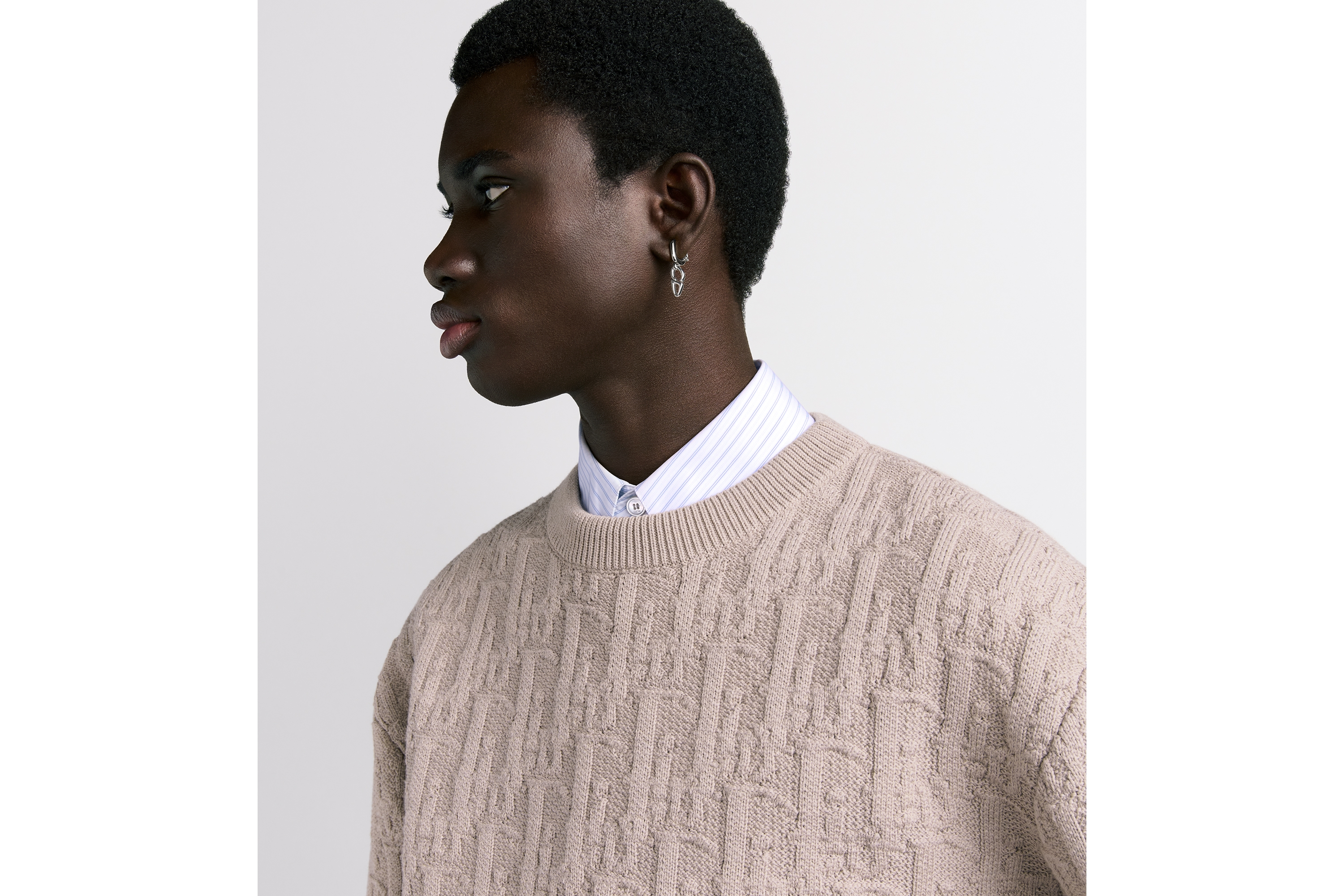 look_image_alt_prefix 针织衫 米色棉质混纺提花面料 Oblique 印花 E10