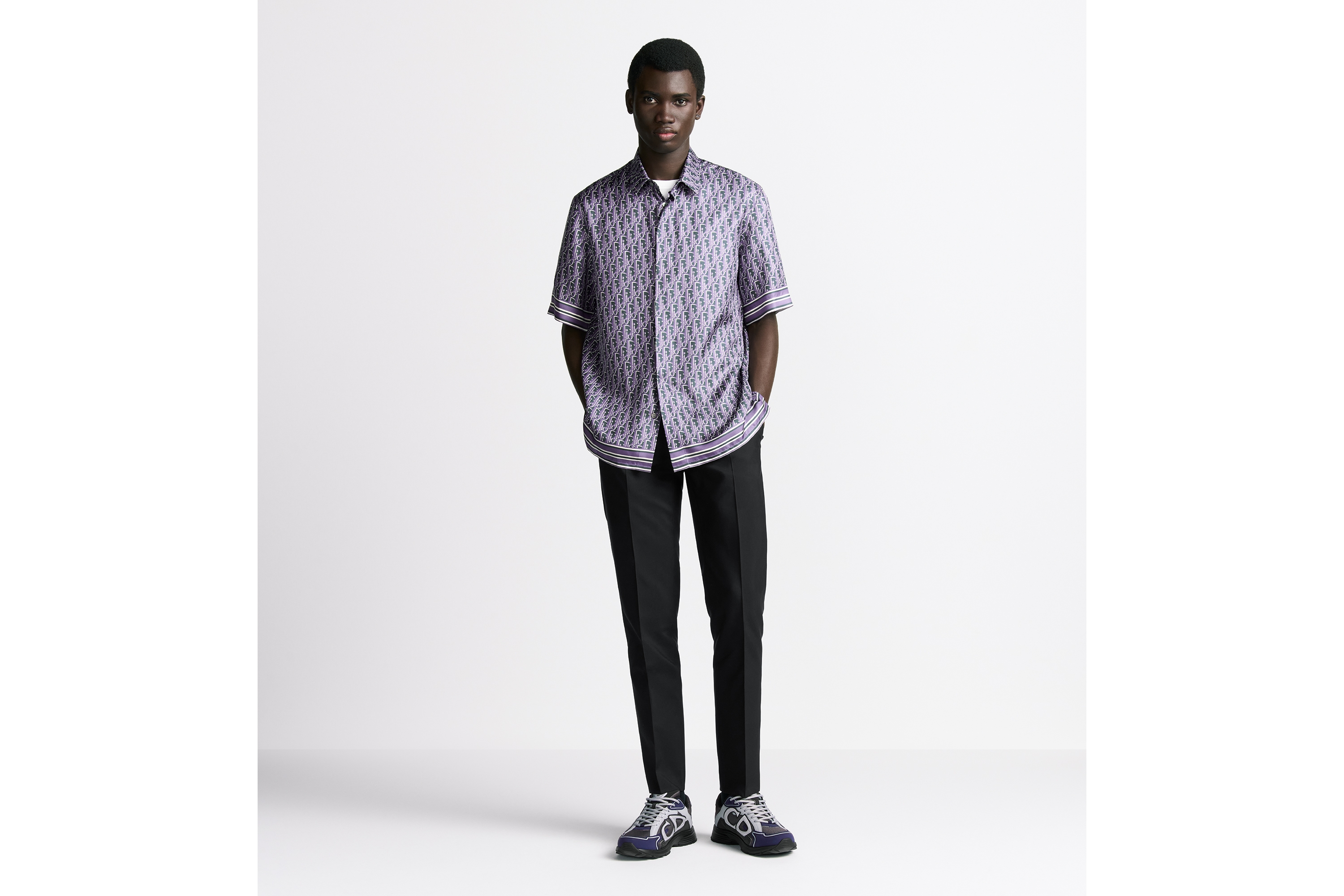 精裁斜纹布裤 黑色棉质混纺面料 E08