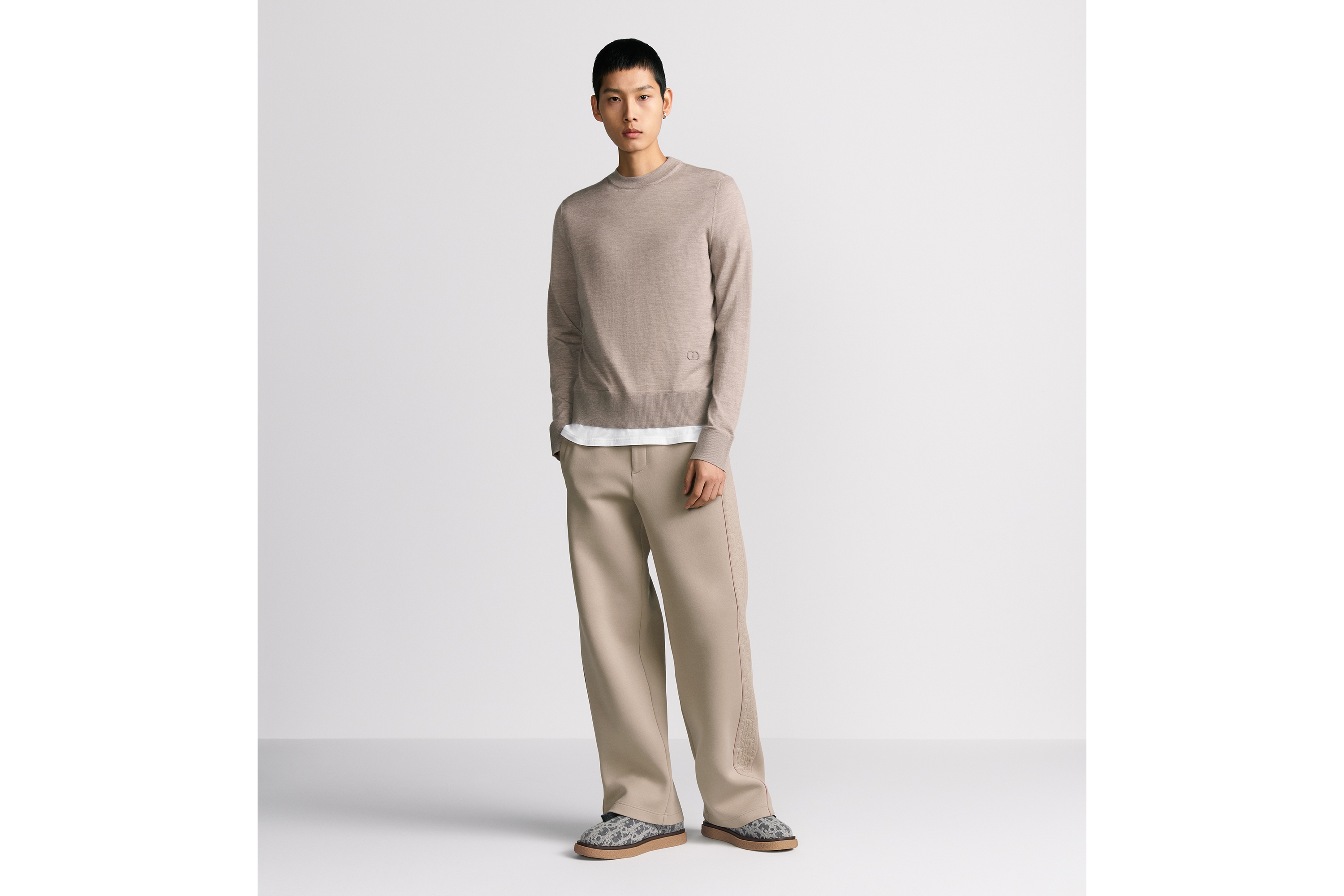 look_image_alt_prefix 圆领毛衫 米色山羊绒平纹针织面料 CD Icon 刺绣 E08