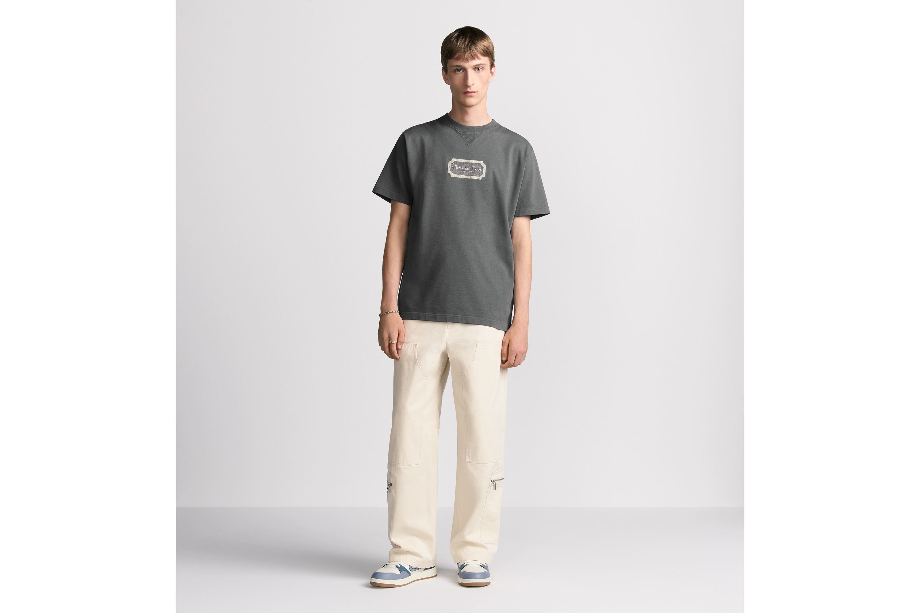 宽松版型 T 恤 灰色棉质平纹针织面料 Christian Dior Couture 标志 E08