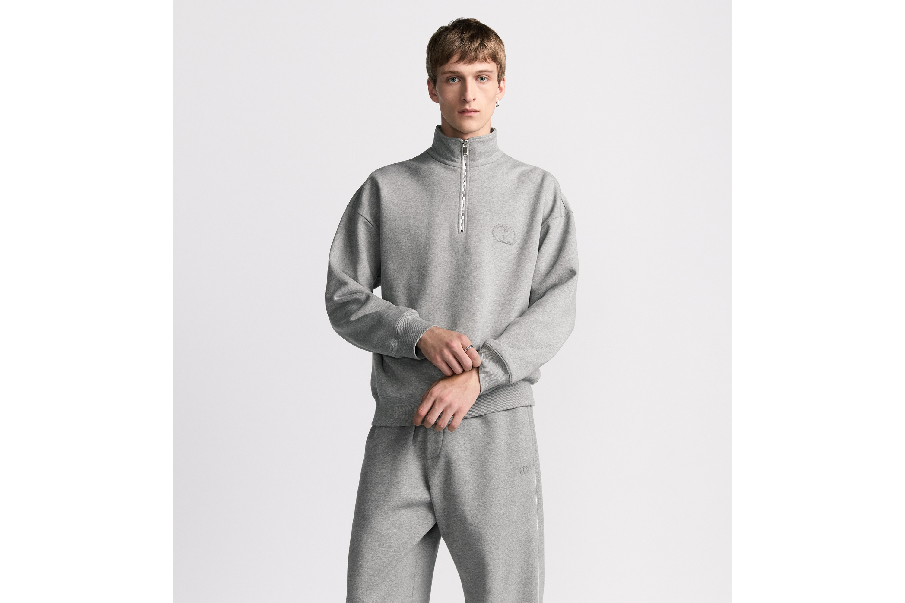 半拉链卫衣 灰色棉质起绒面料 CD Icon 刺绣 E07