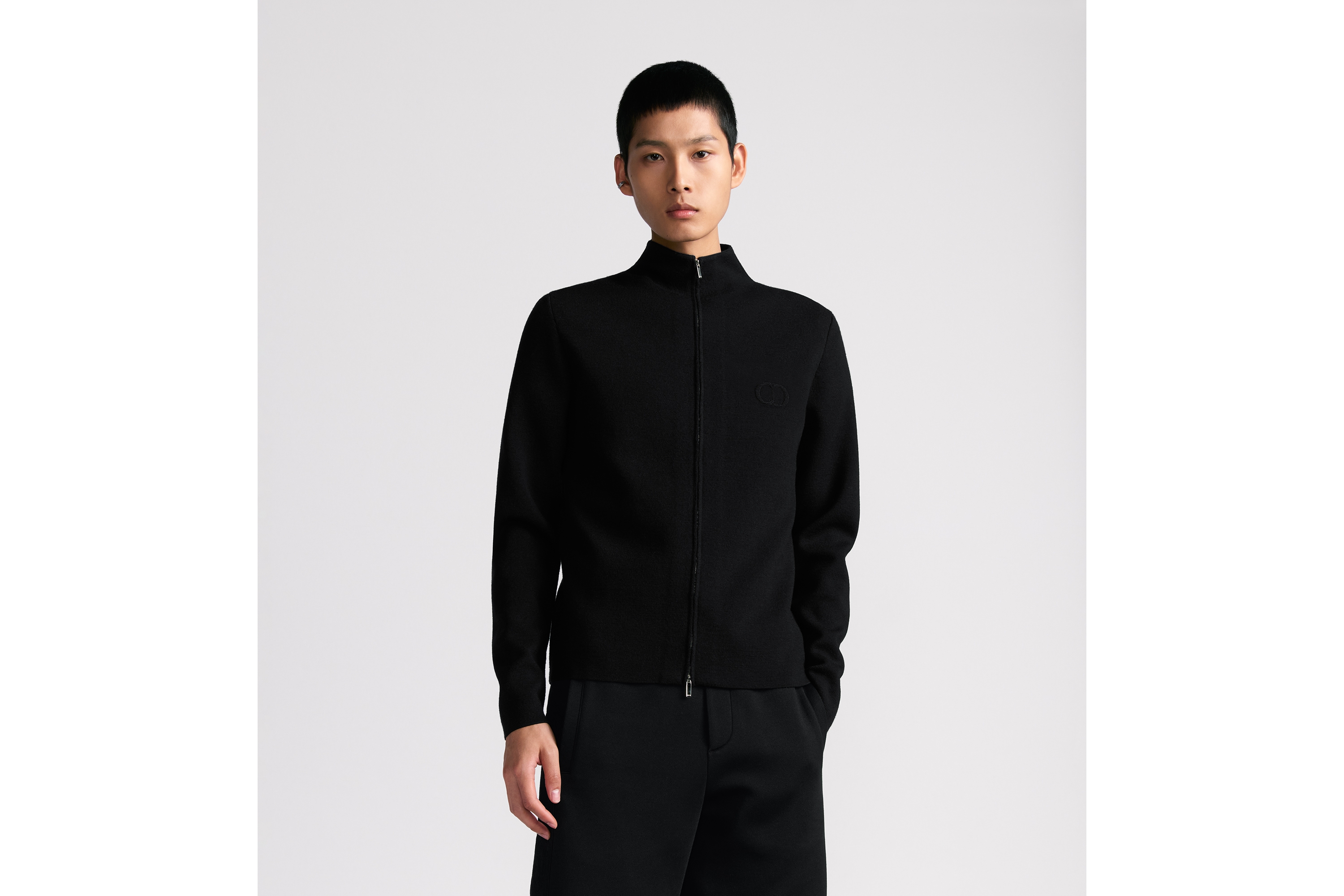 look_image_alt_prefix 拉链针织衫 黑色绵羊毛针织面料 CD Icon 刺绣 E07