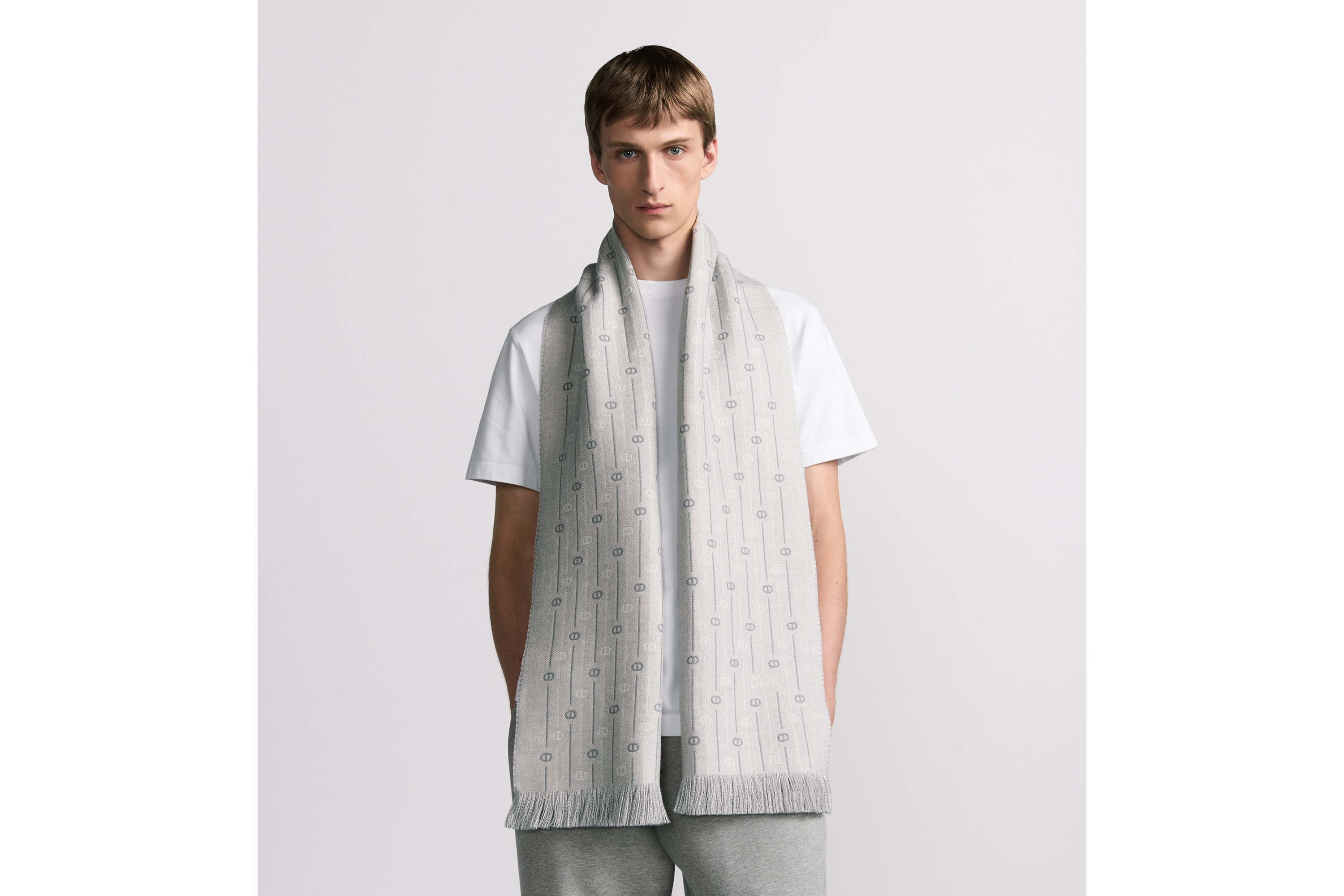 look_image_alt_prefix 围巾 灰色绵羊毛面料 CD Icon 条纹图案 E32