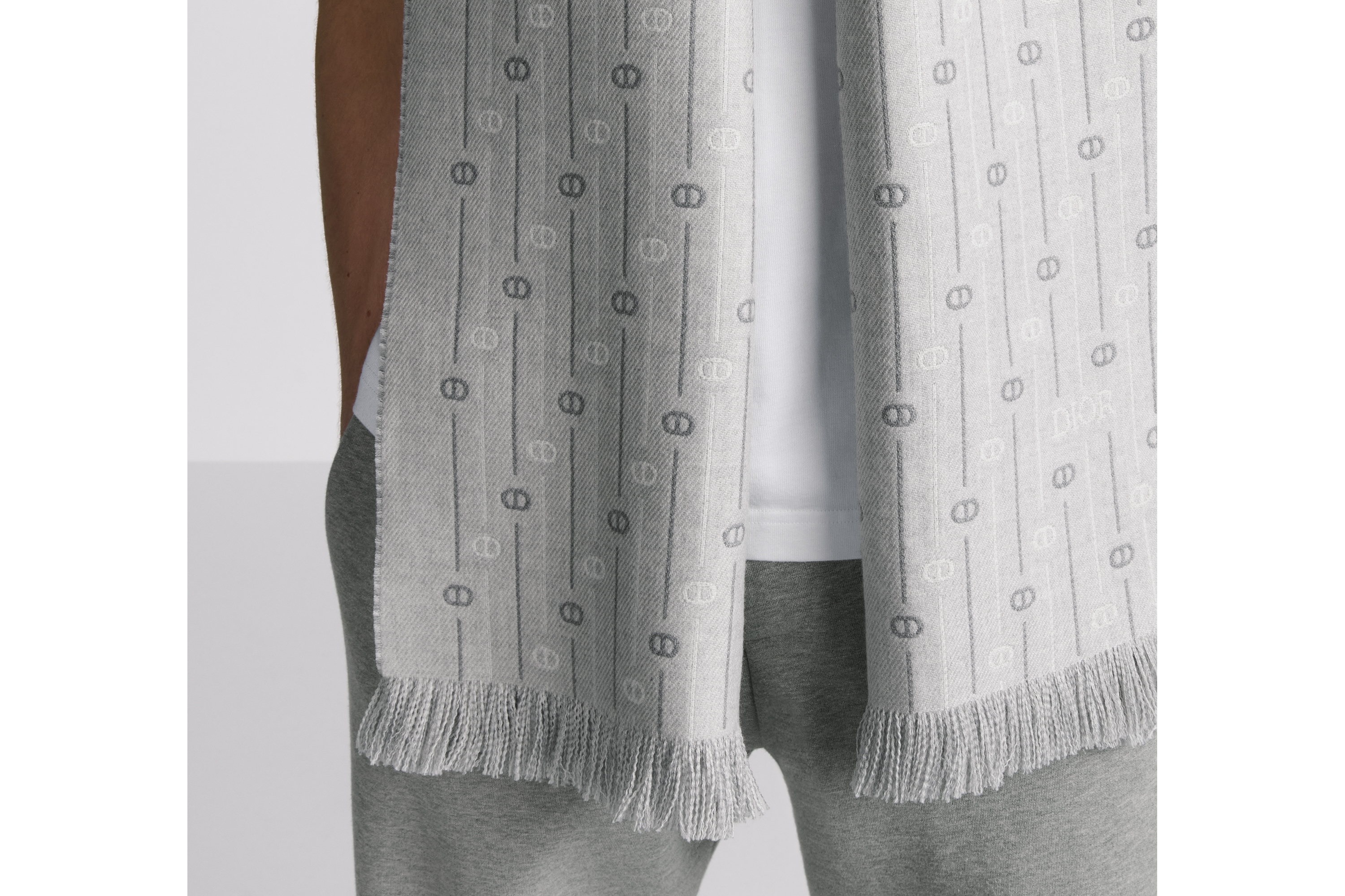 look_image_alt_prefix 围巾 灰色绵羊毛面料 CD Icon 条纹图案 E33