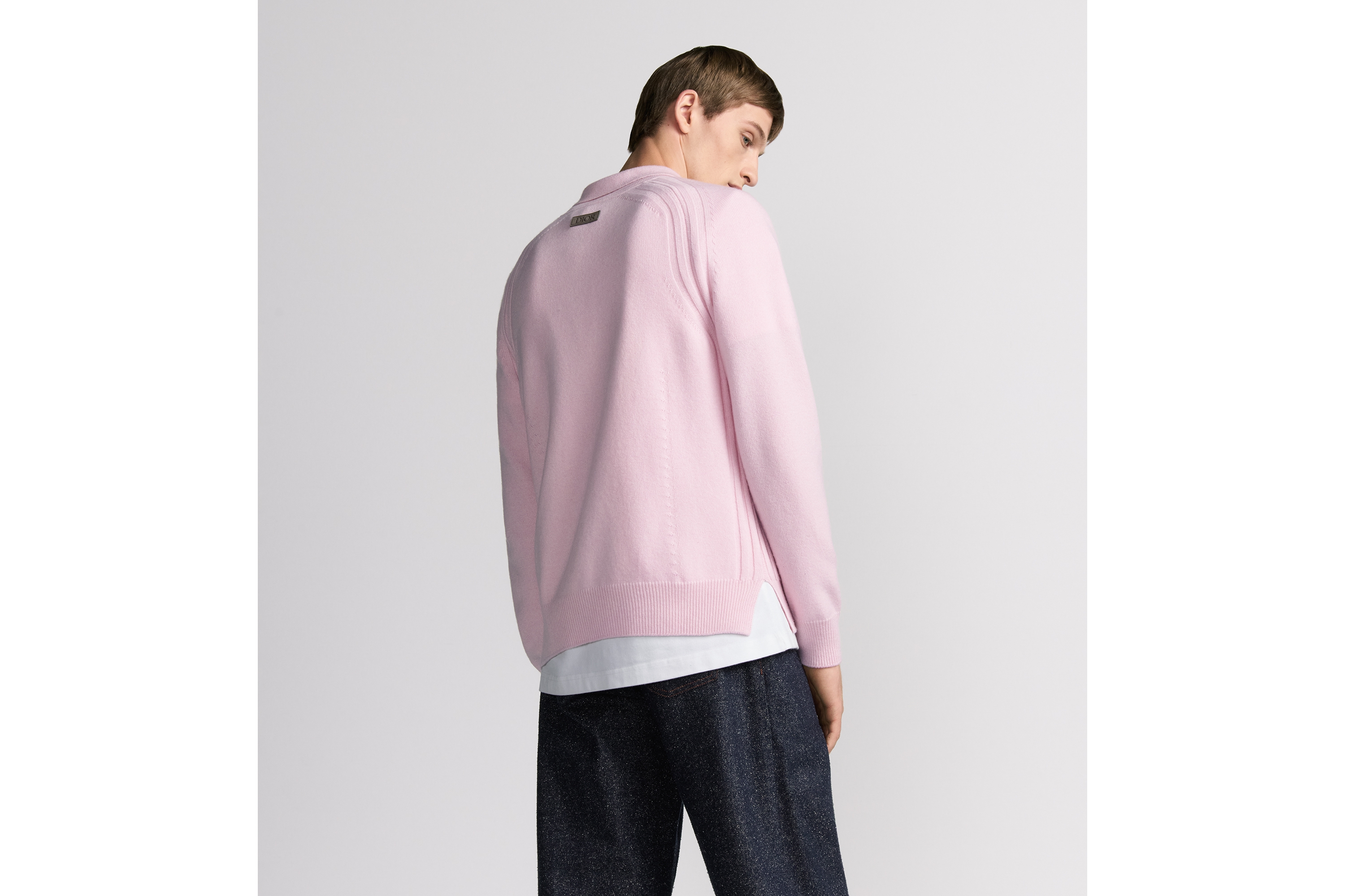 Dior Icons 长袖 Polo 衫 粉色山羊绒平纹针织面料 E09