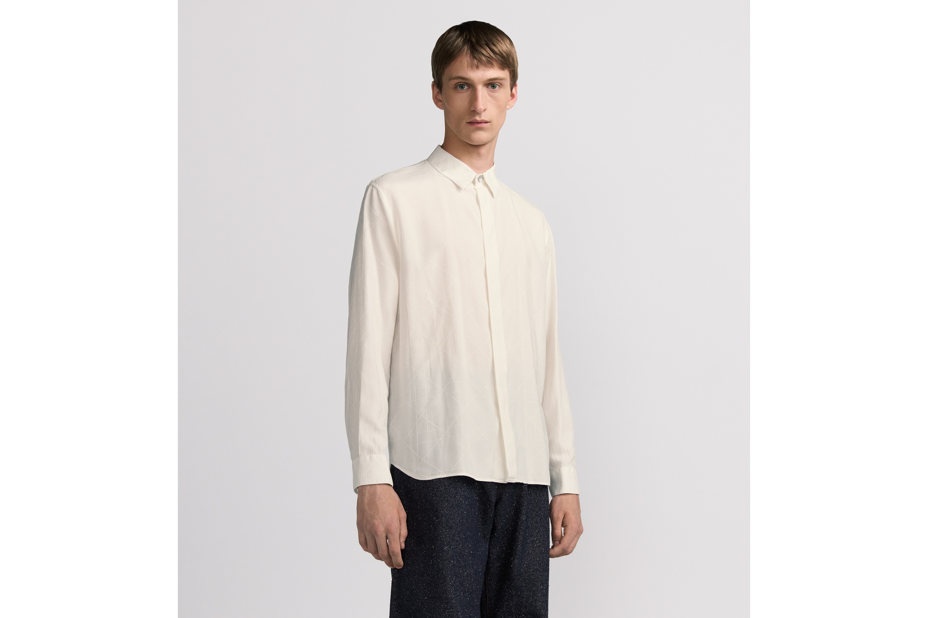 Dior Icons 衬衫 米白色桑蚕丝混纺面料藤格纹 E07