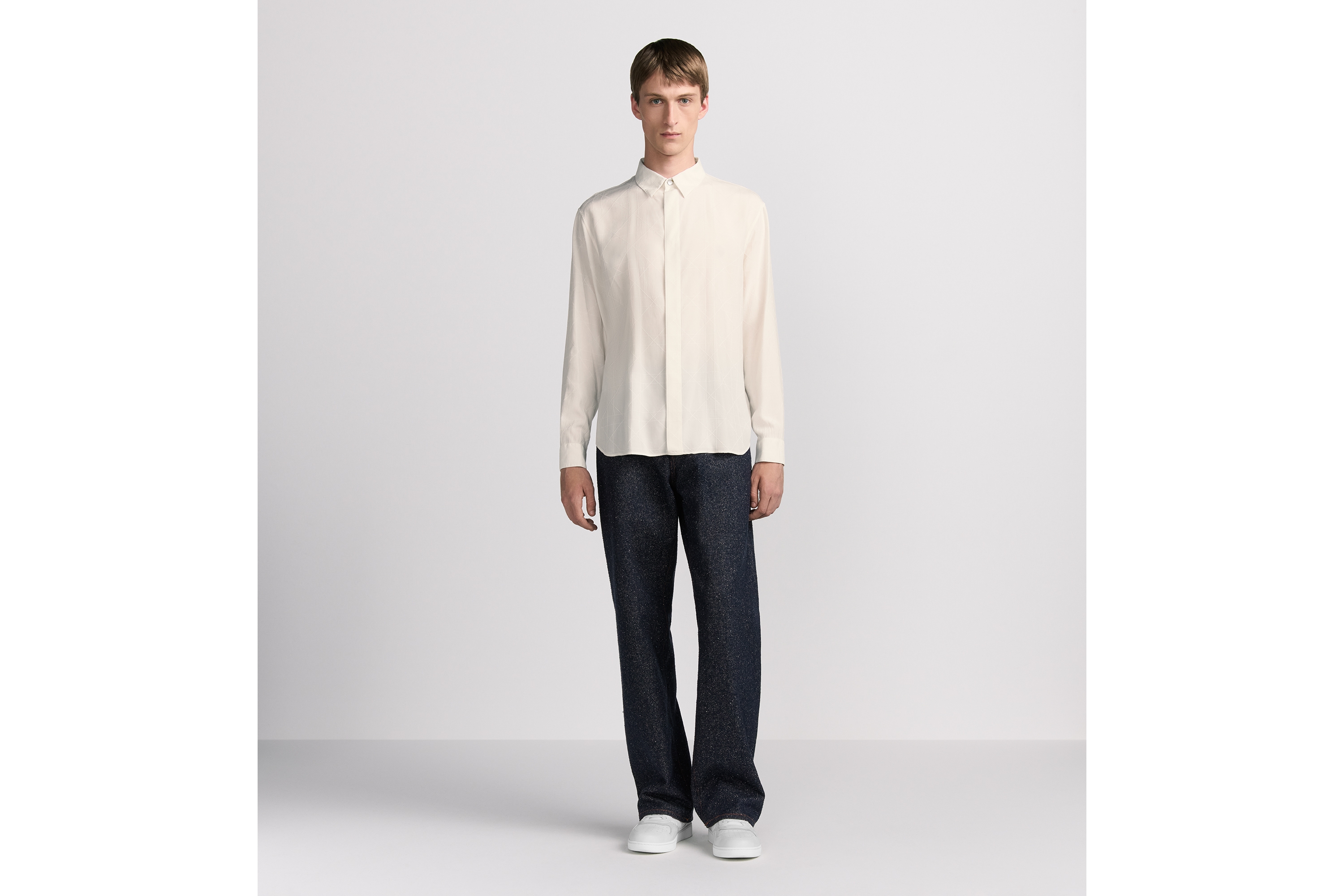 Dior Icons 衬衫 米白色桑蚕丝混纺面料藤格纹 E08