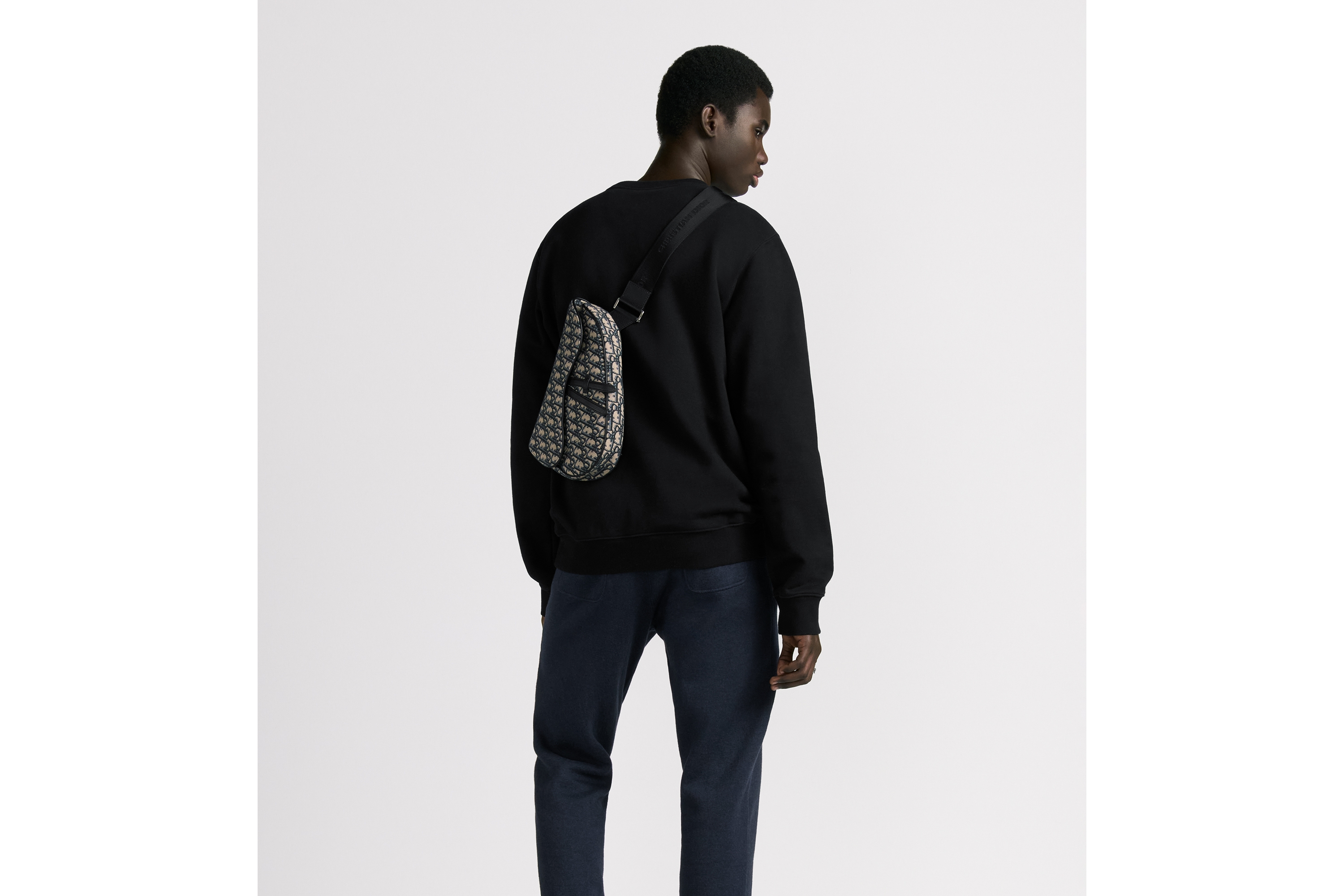 look_image_alt_prefix 马鞍包 米色和黑色 Oblique 印花面料 E19