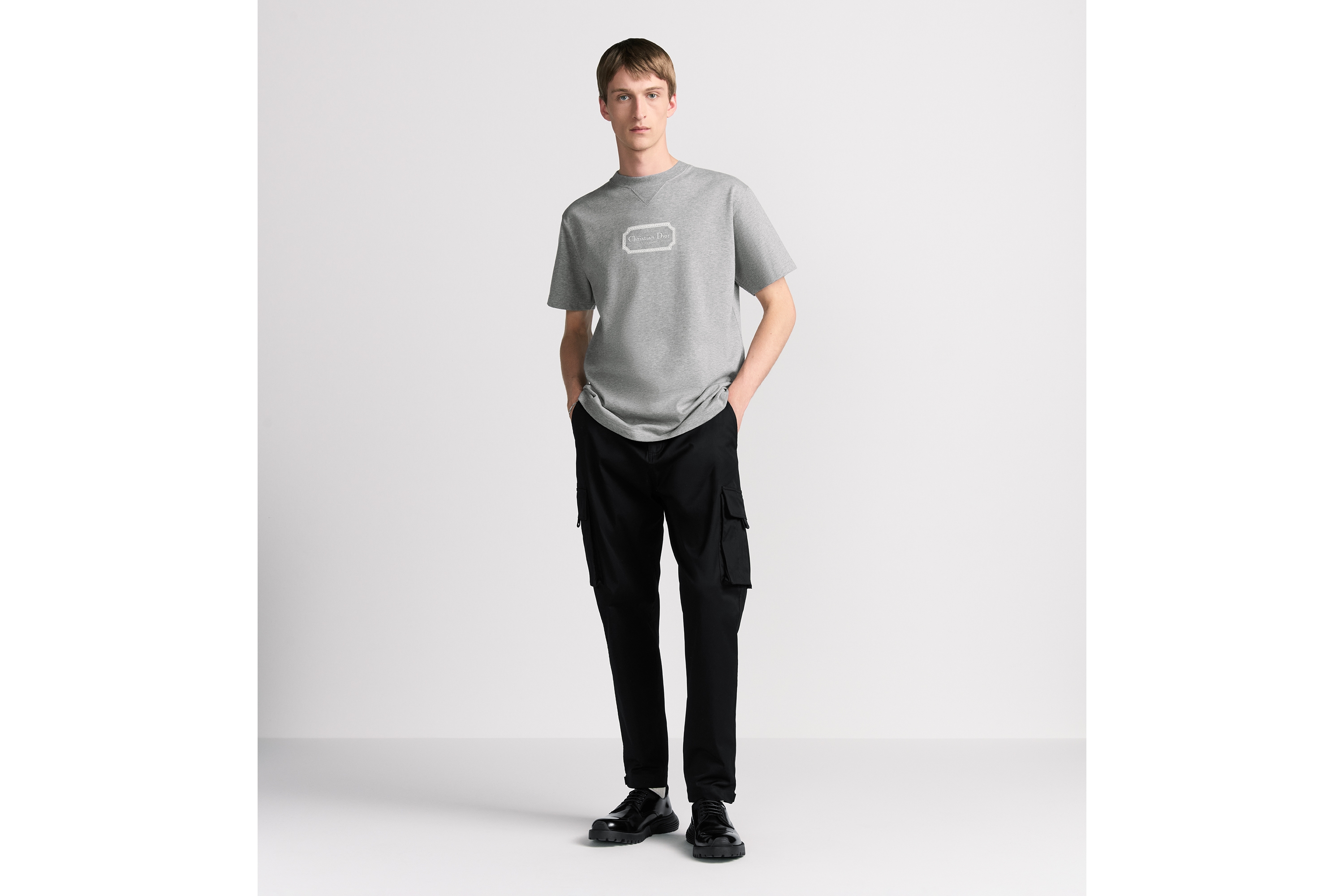 宽松版型 T 恤 灰色棉质平纹针织面料 Christian Dior Couture 标志 E08