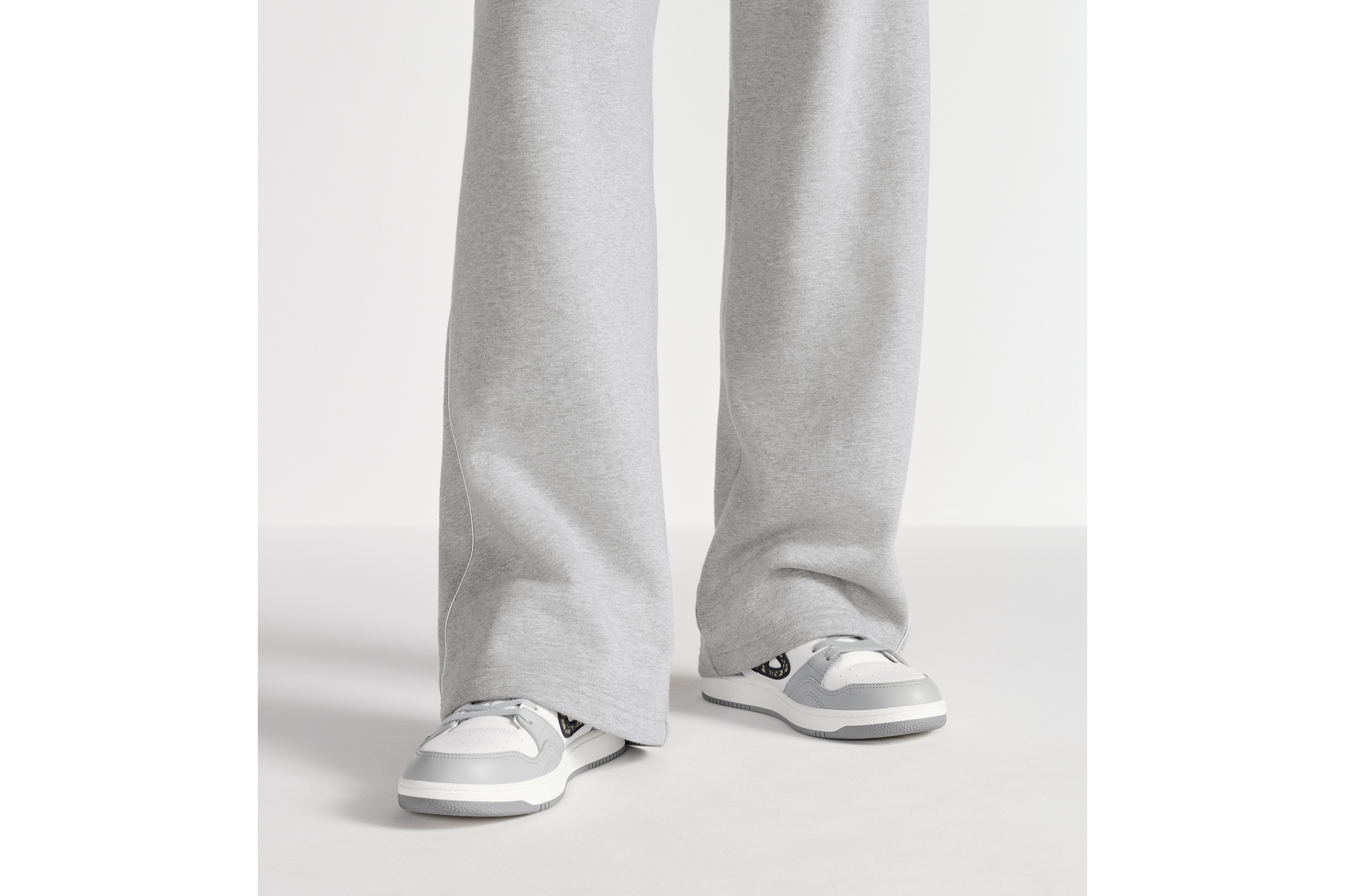 look_image_alt_prefix B57 Dribble 低帮运动鞋 迪奥灰和白色光滑牛皮革，米色和黑色 Oblique 印花面料 E23