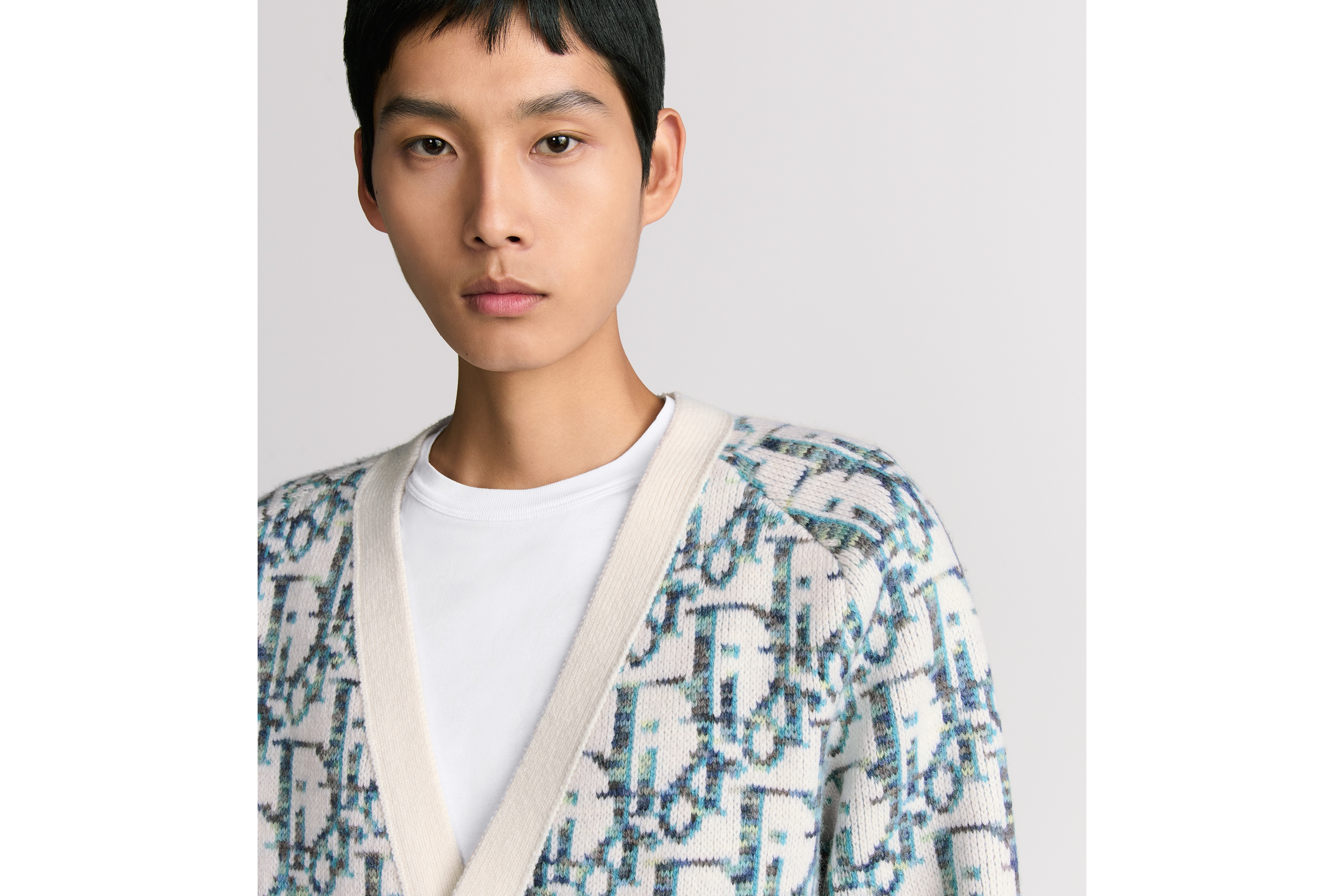 look_image_alt_prefix 开衫 白色和蓝色绵羊毛提花面料 Oblique 印花 E10