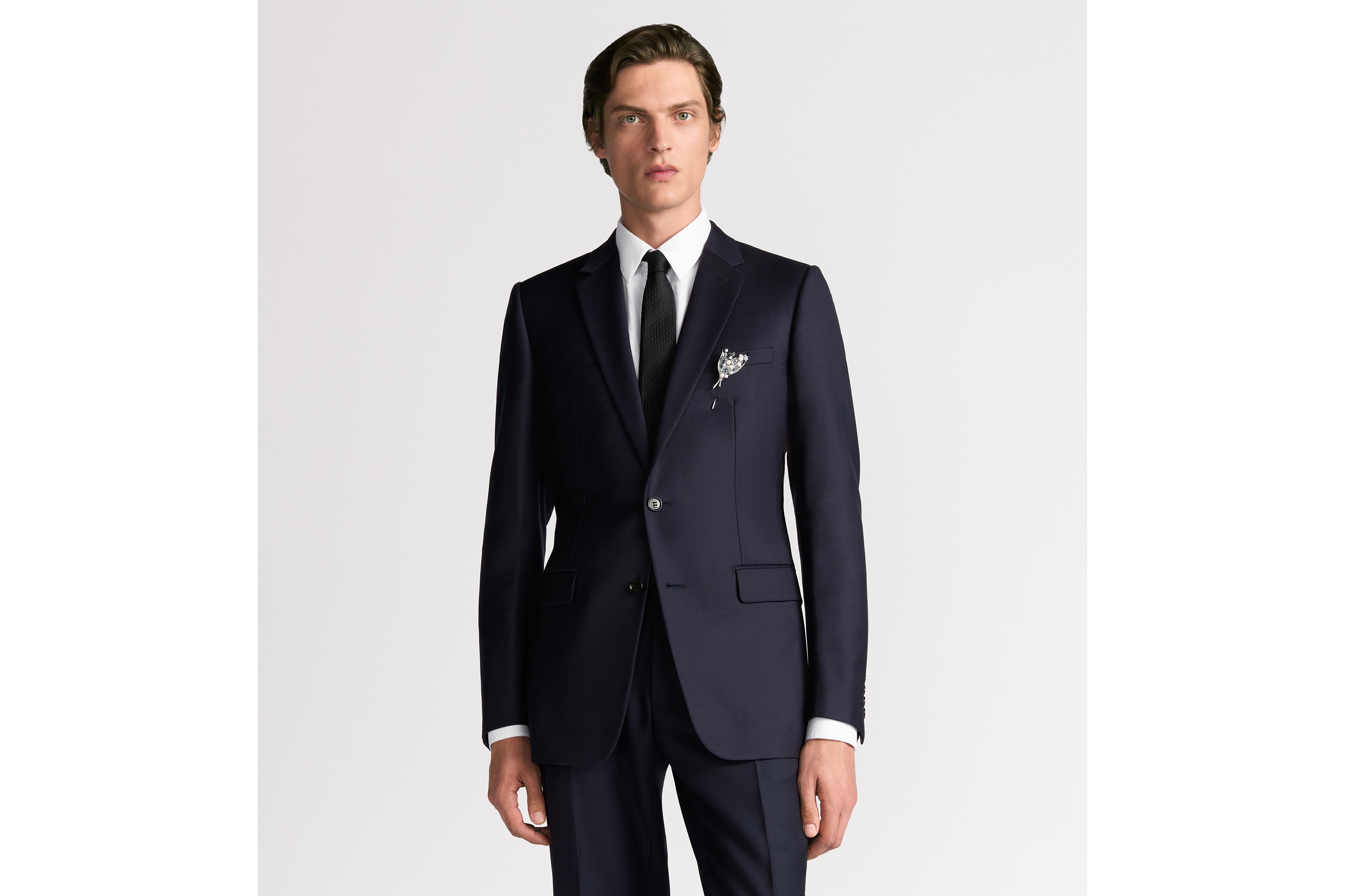 经典西装 海军蓝色绵羊毛斜纹面料 E01