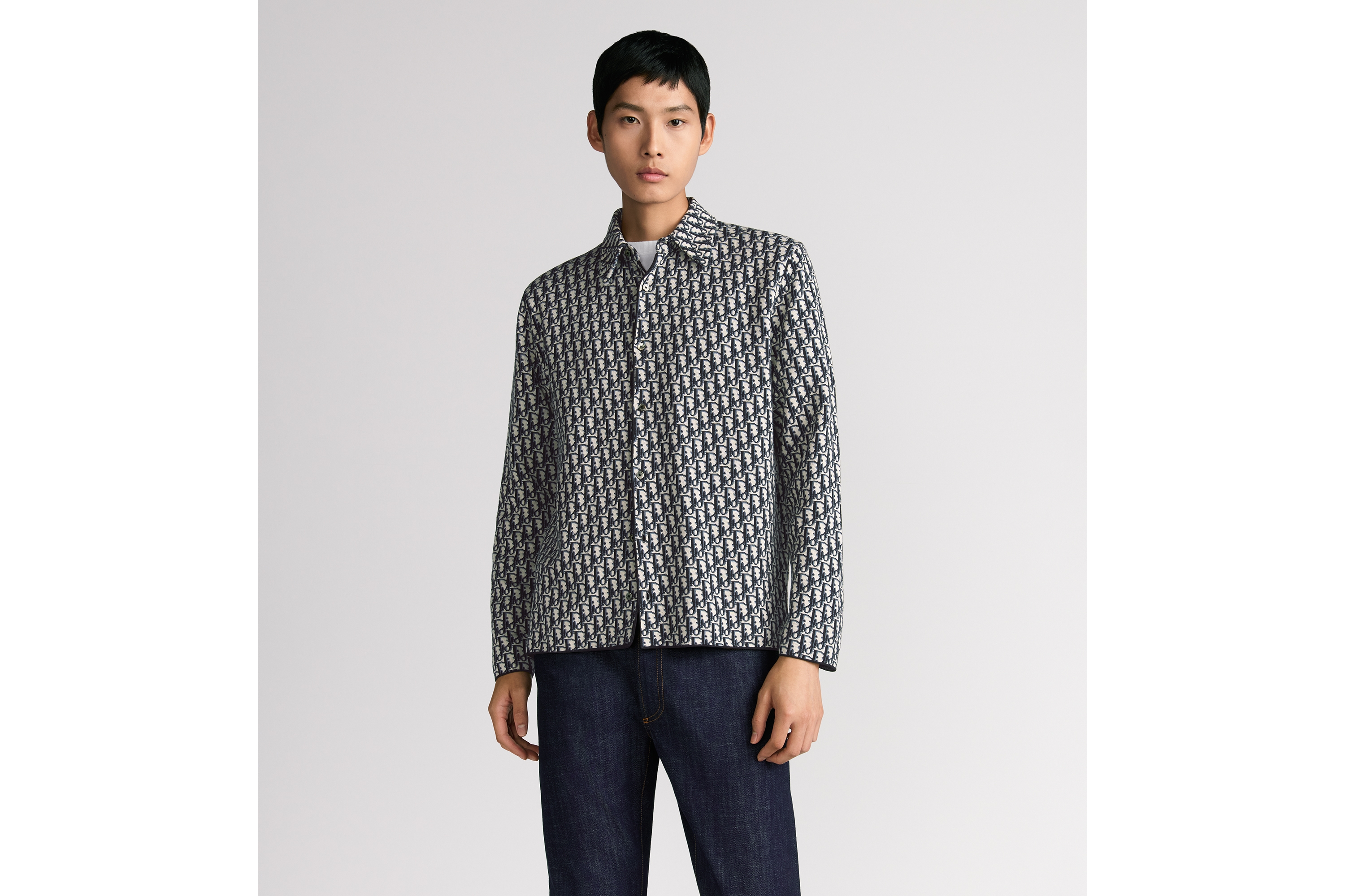 look_image_alt_prefix 外套衬衫 海军蓝色棉质 Oblique 印花 E07