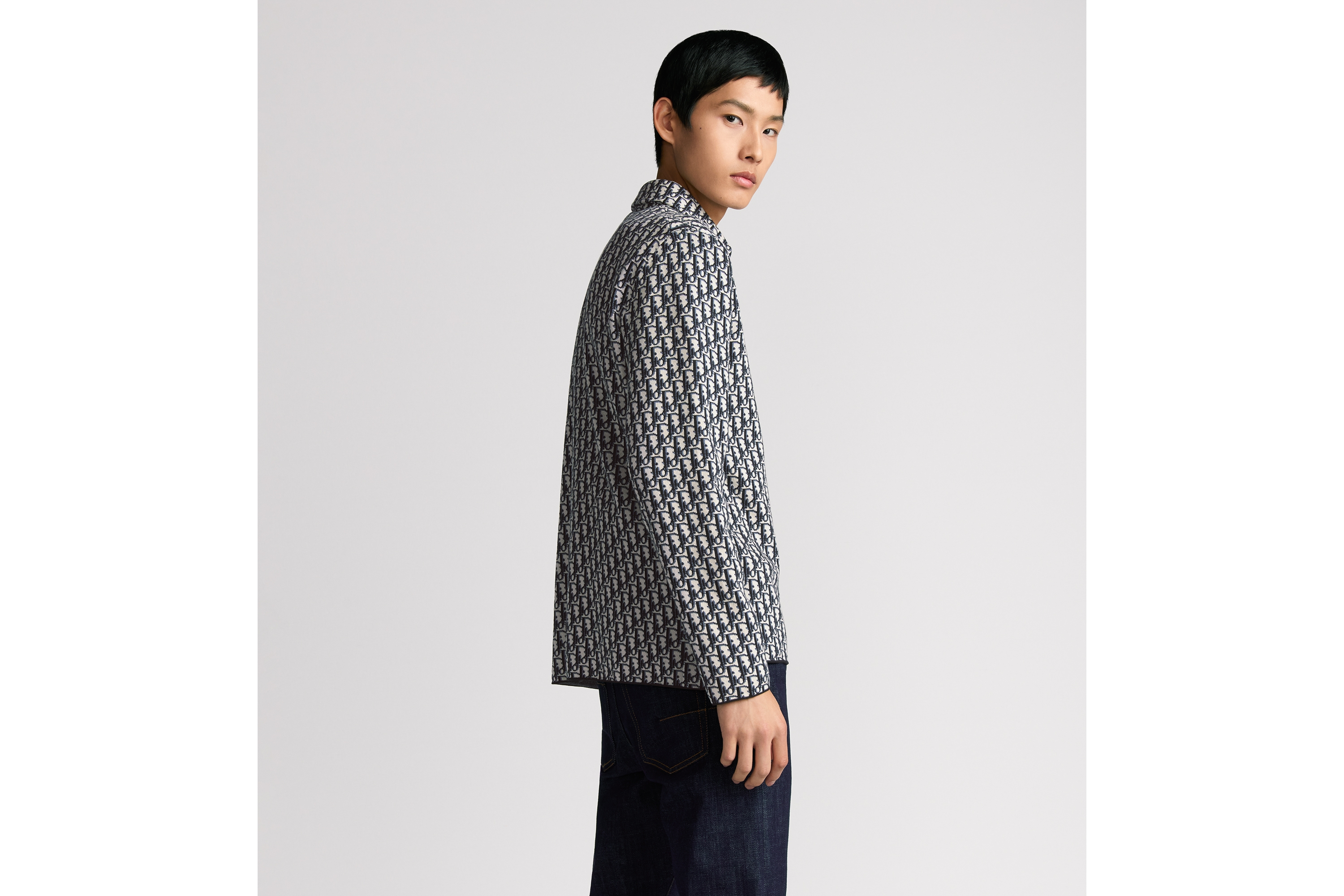 look_image_alt_prefix 外套衬衫 海军蓝色棉质 Oblique 印花 E09