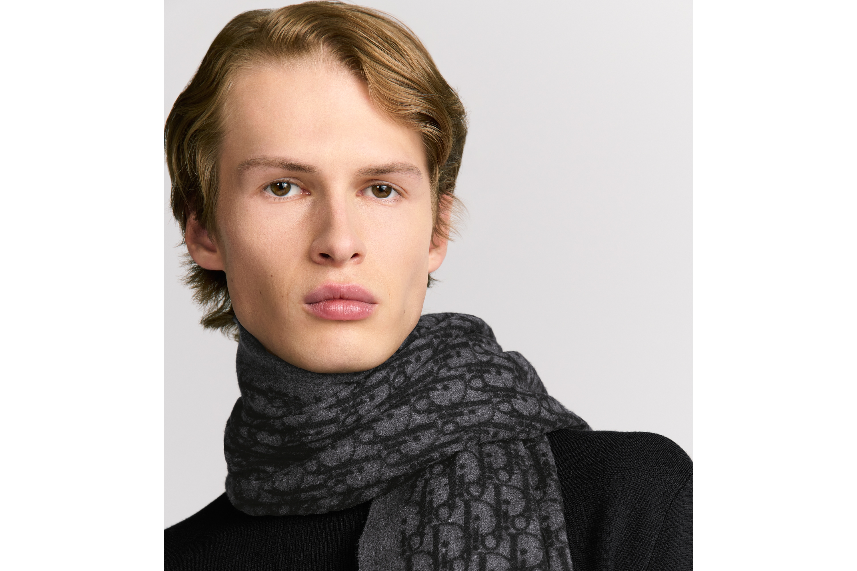 look_image_alt_prefix Dior 印花围巾 深灰色和黑色桑蚕丝面料 Oblique 印花 E33