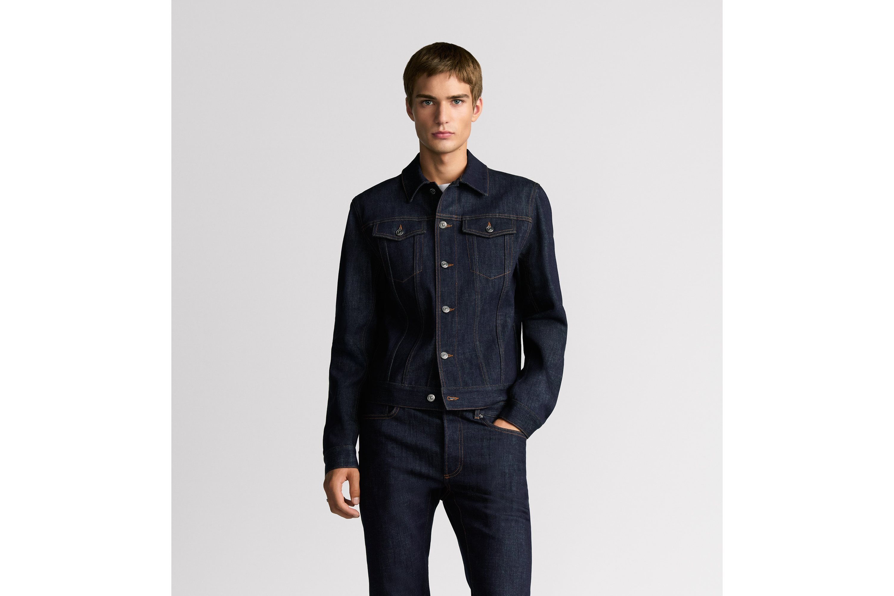 look_image_alt_prefix 夹克 蓝色棉质混纺牛仔布 Oblique 印花 E07