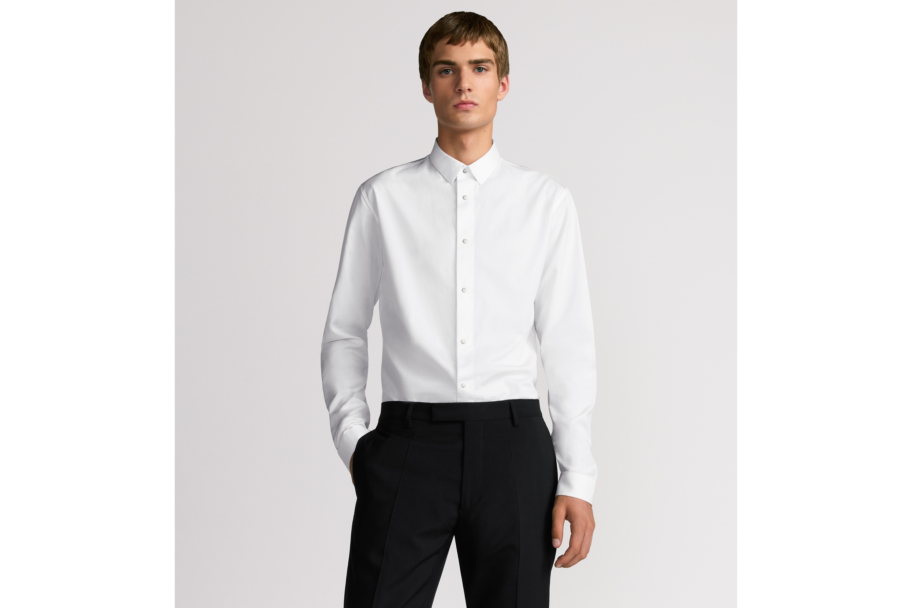 按扣衬衫 白色棉府绸 E07