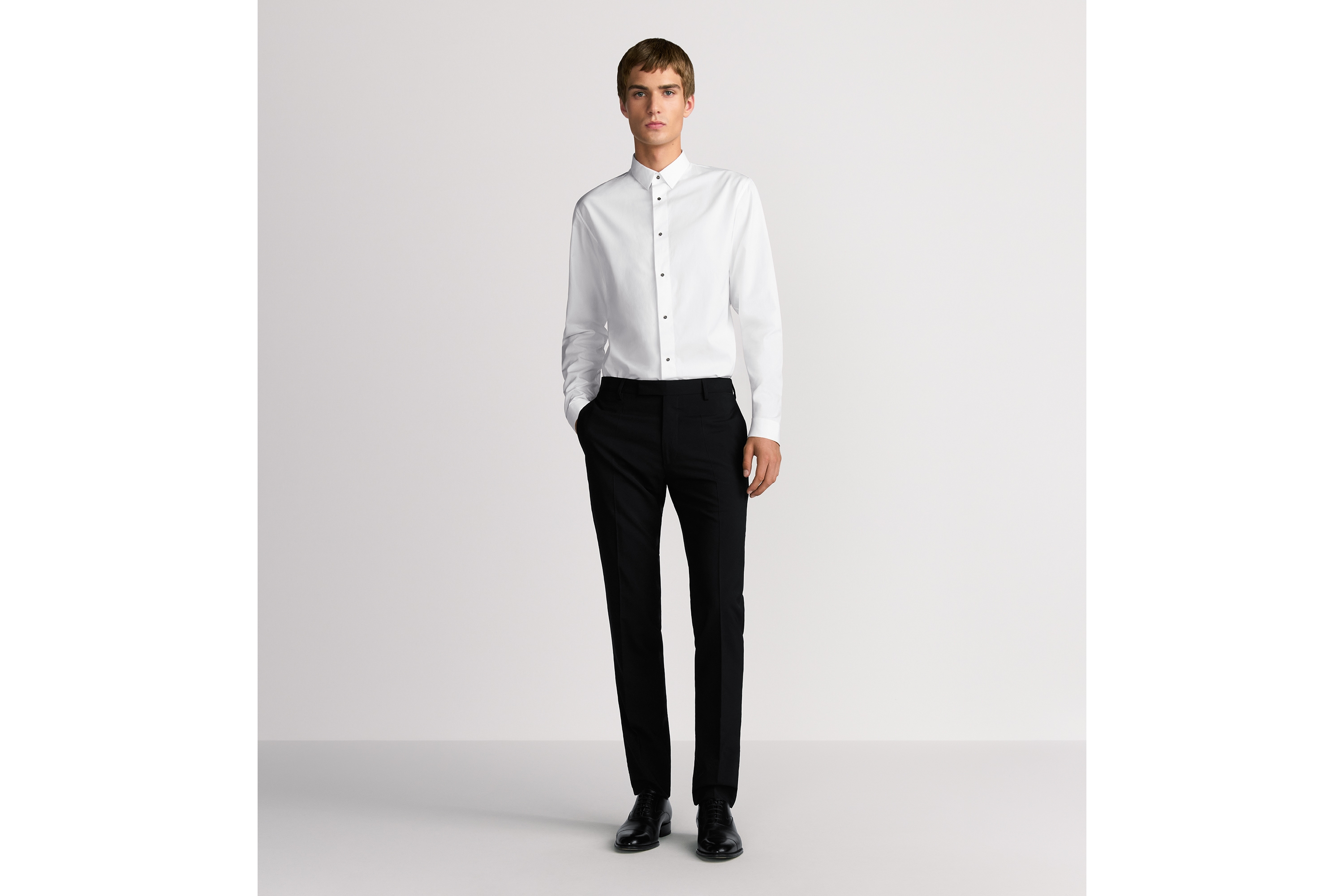 按扣衬衫 白色棉府绸 E08