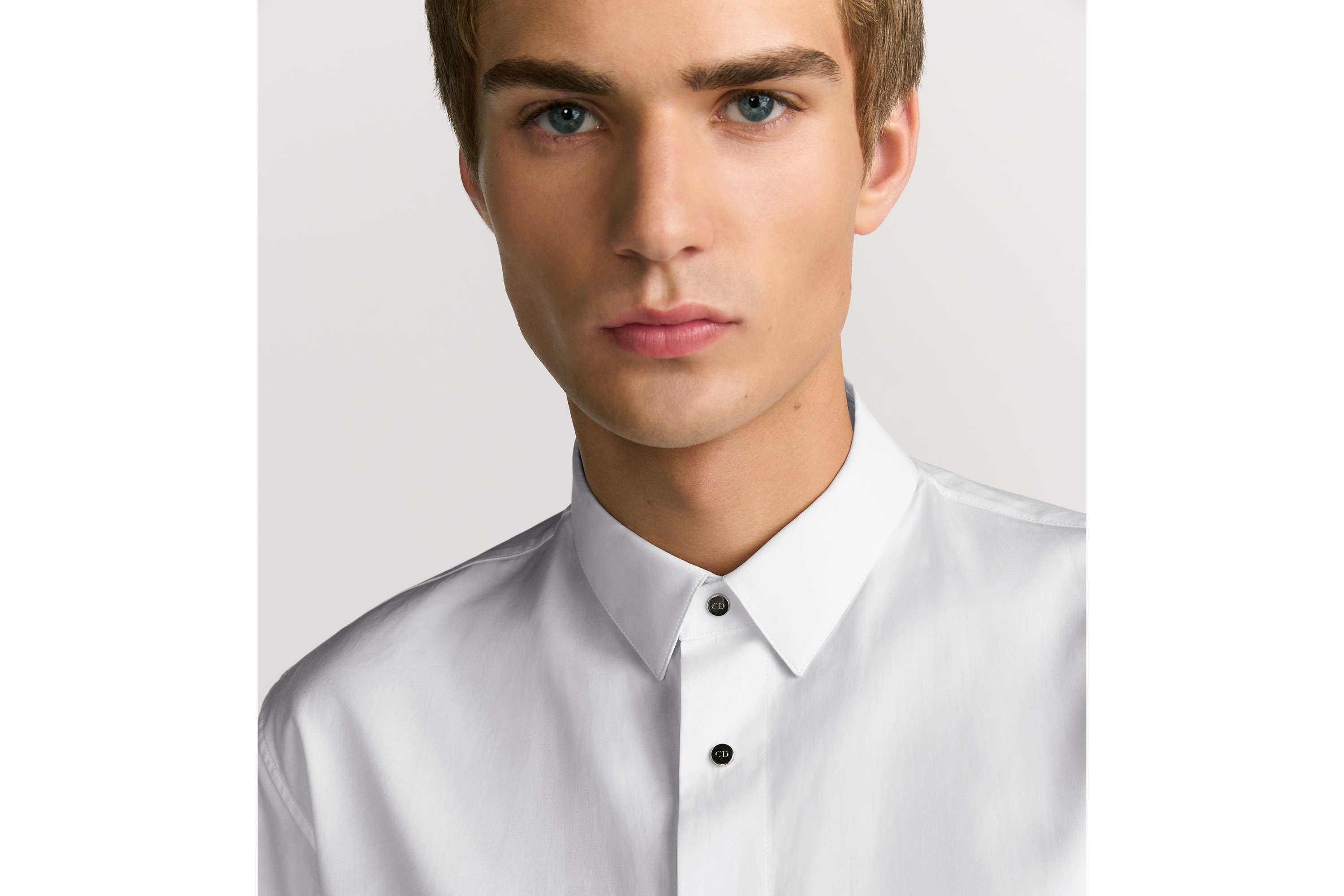 按扣衬衫 白色棉府绸 E10