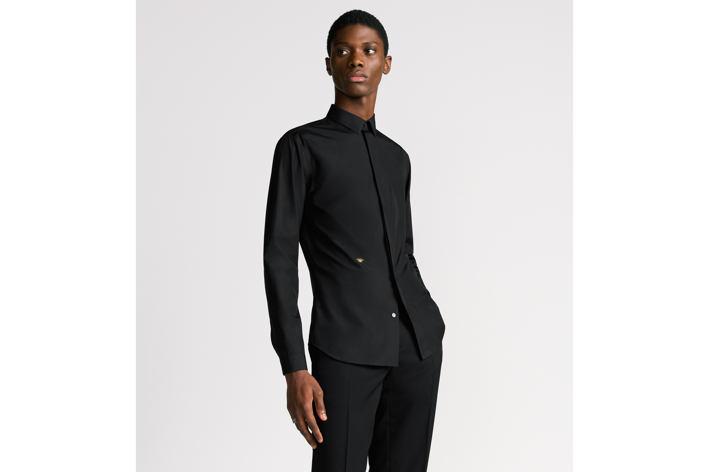 衬衫 黑色棉府绸金色小蜜蜂刺绣 E07