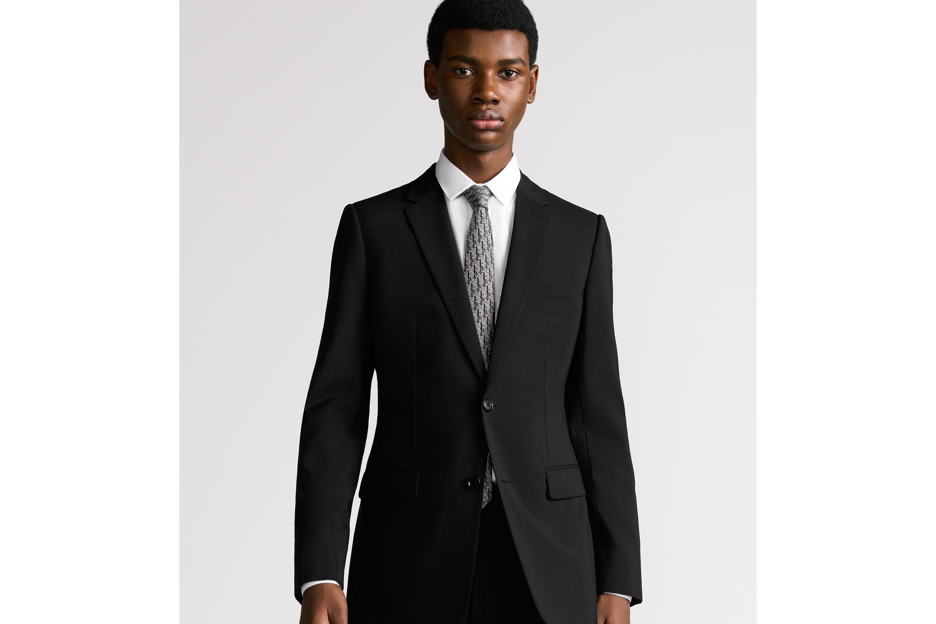 look_image_alt_prefix Dior 印花领带 灰色、黑色和白色桑蚕丝面料 Oblique Pixel 印花 E35