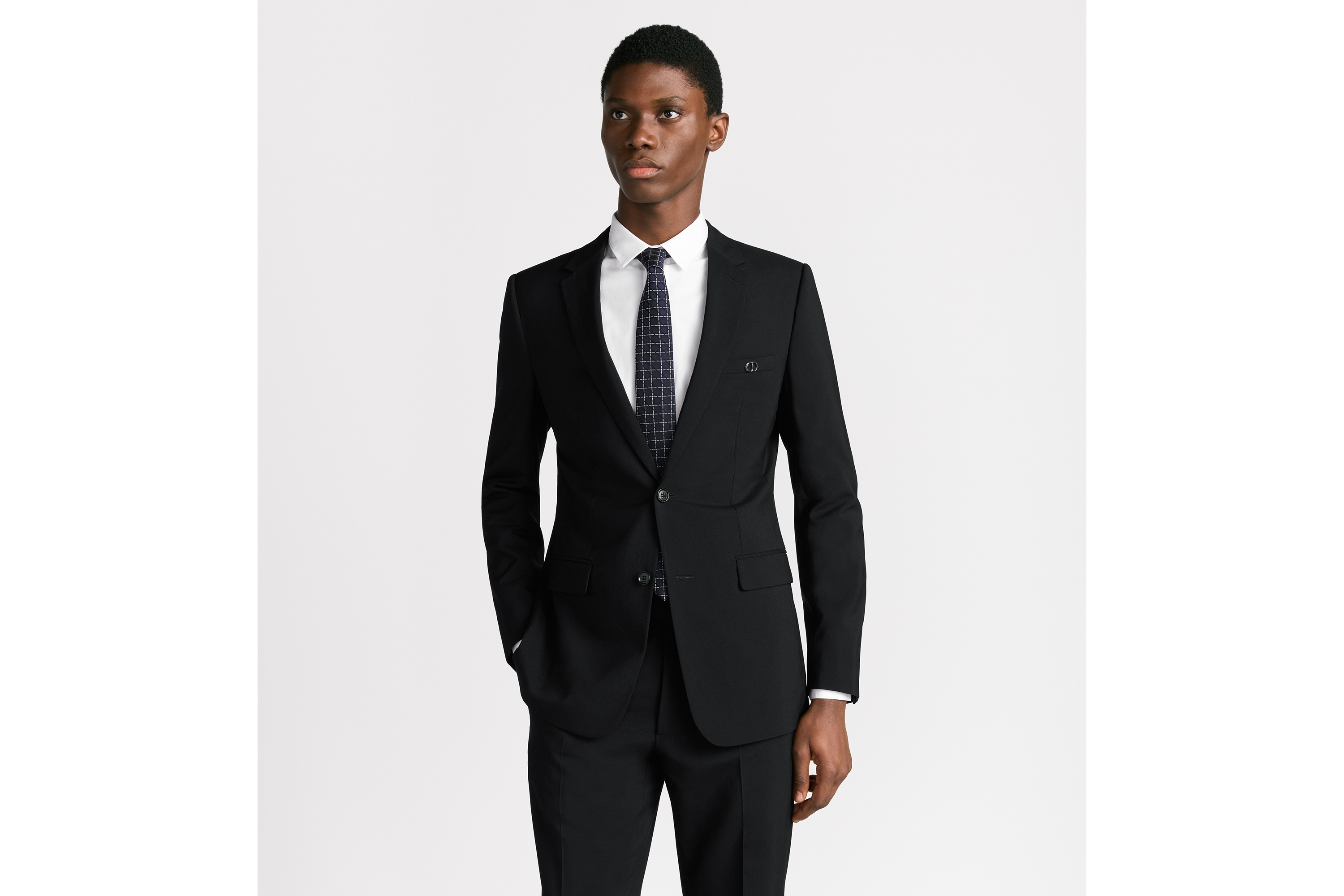 Dior 印花领带 海军蓝色和白色桑蚕丝面料藤格纹 E01