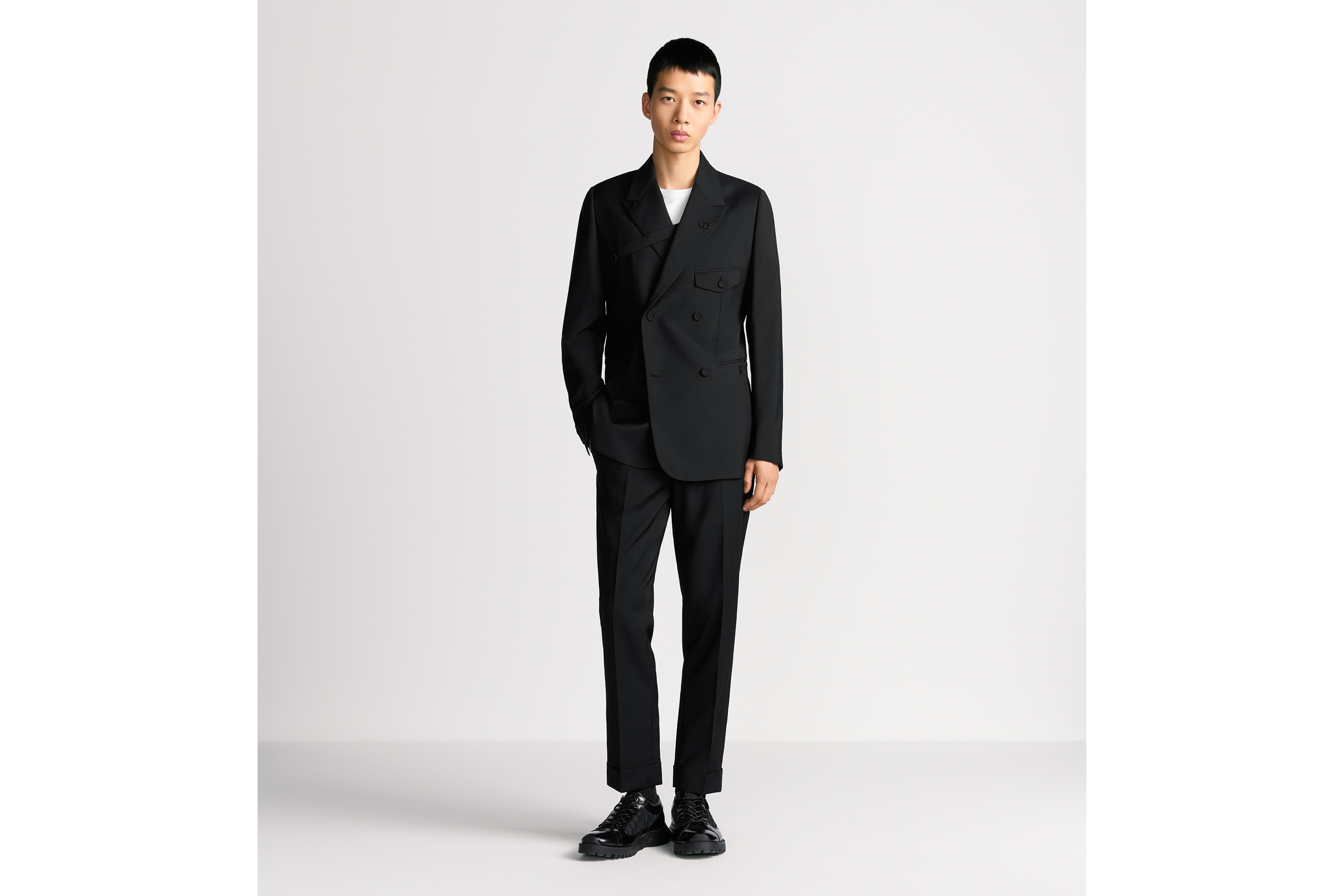 精裁斜纹布裤 黑色绵羊毛混纺面料 E02