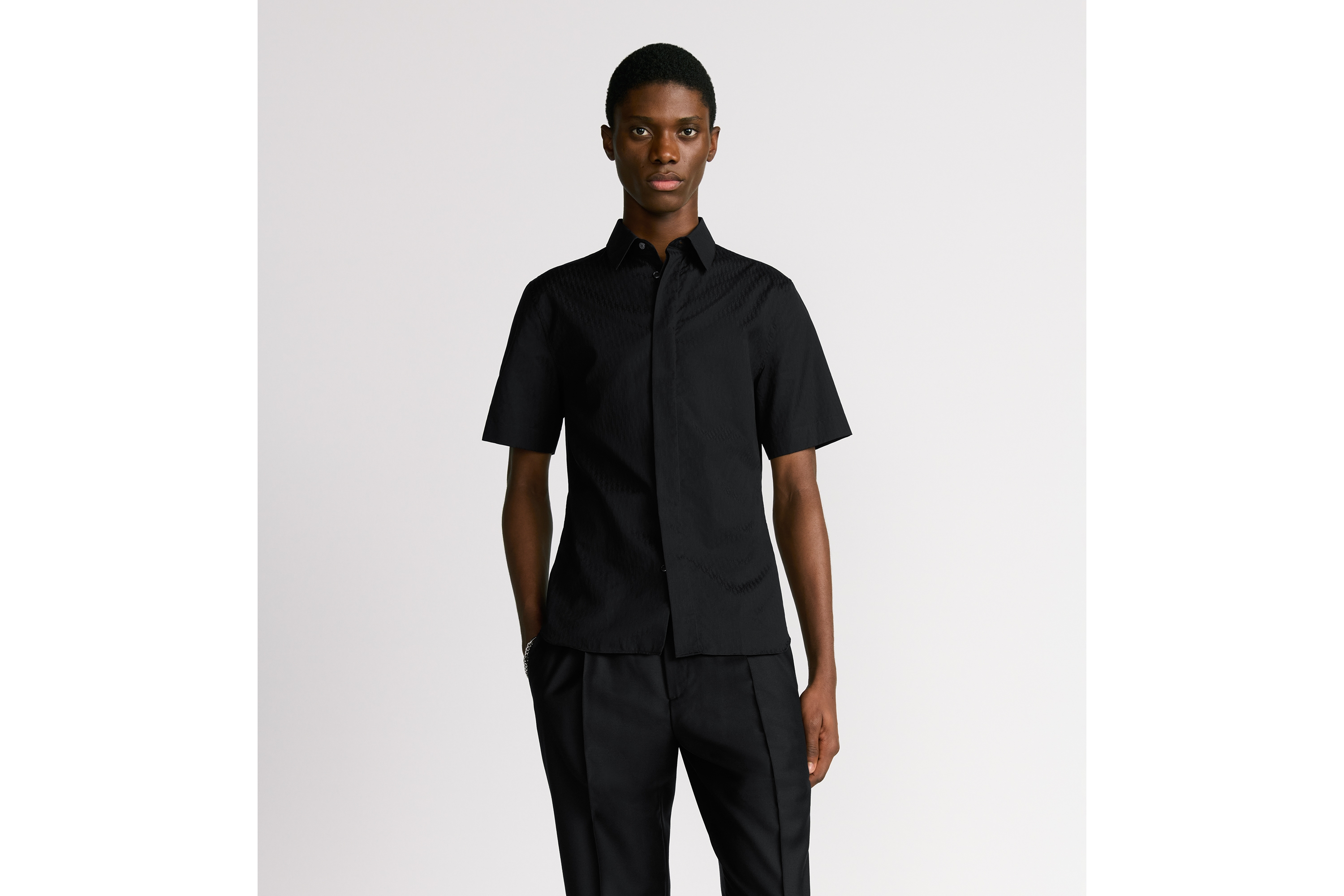 Oblique 印花短袖衬衫 黑色棉质提花面料 E07