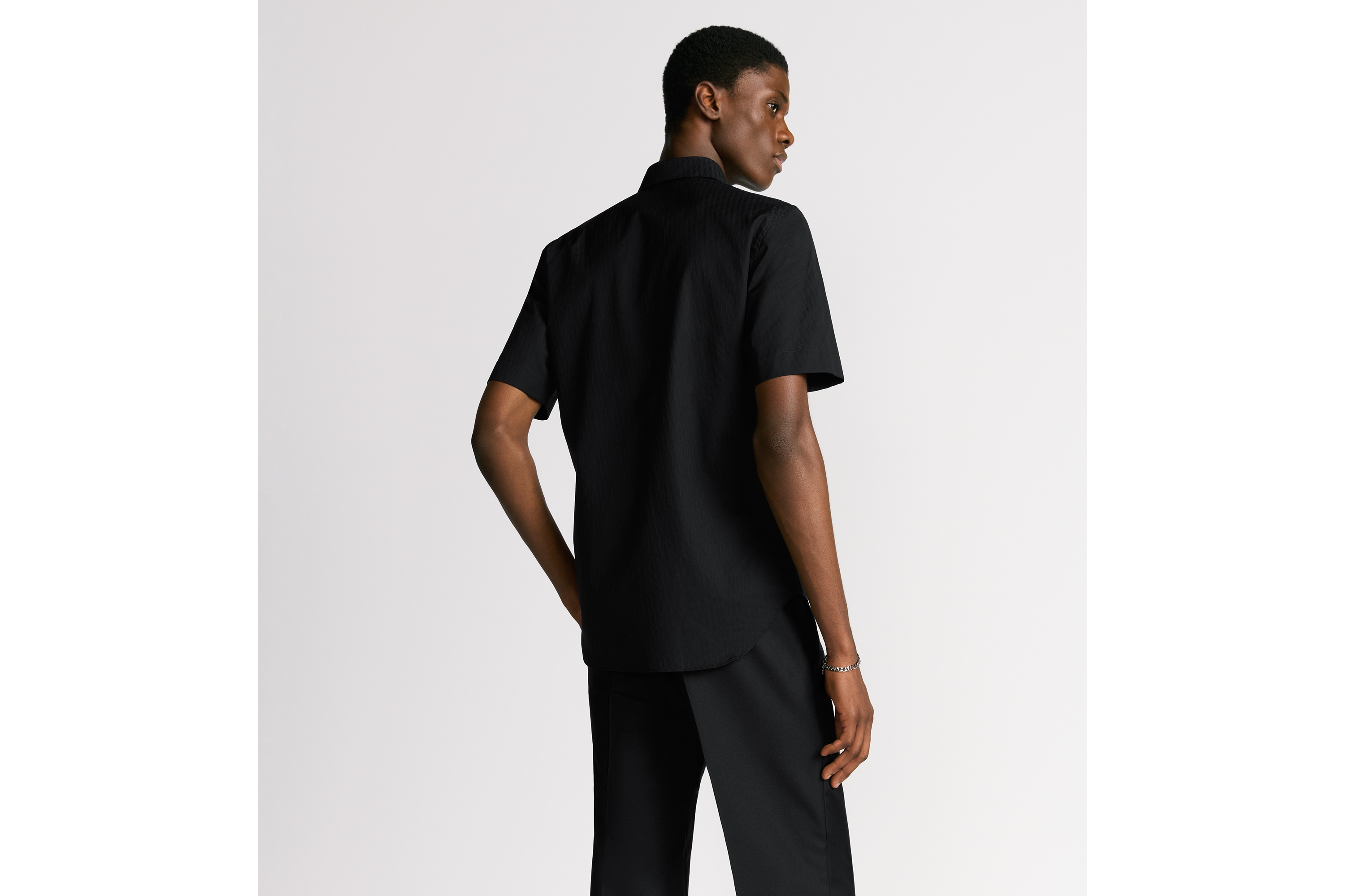 Oblique 印花短袖衬衫 黑色棉质提花面料 E09