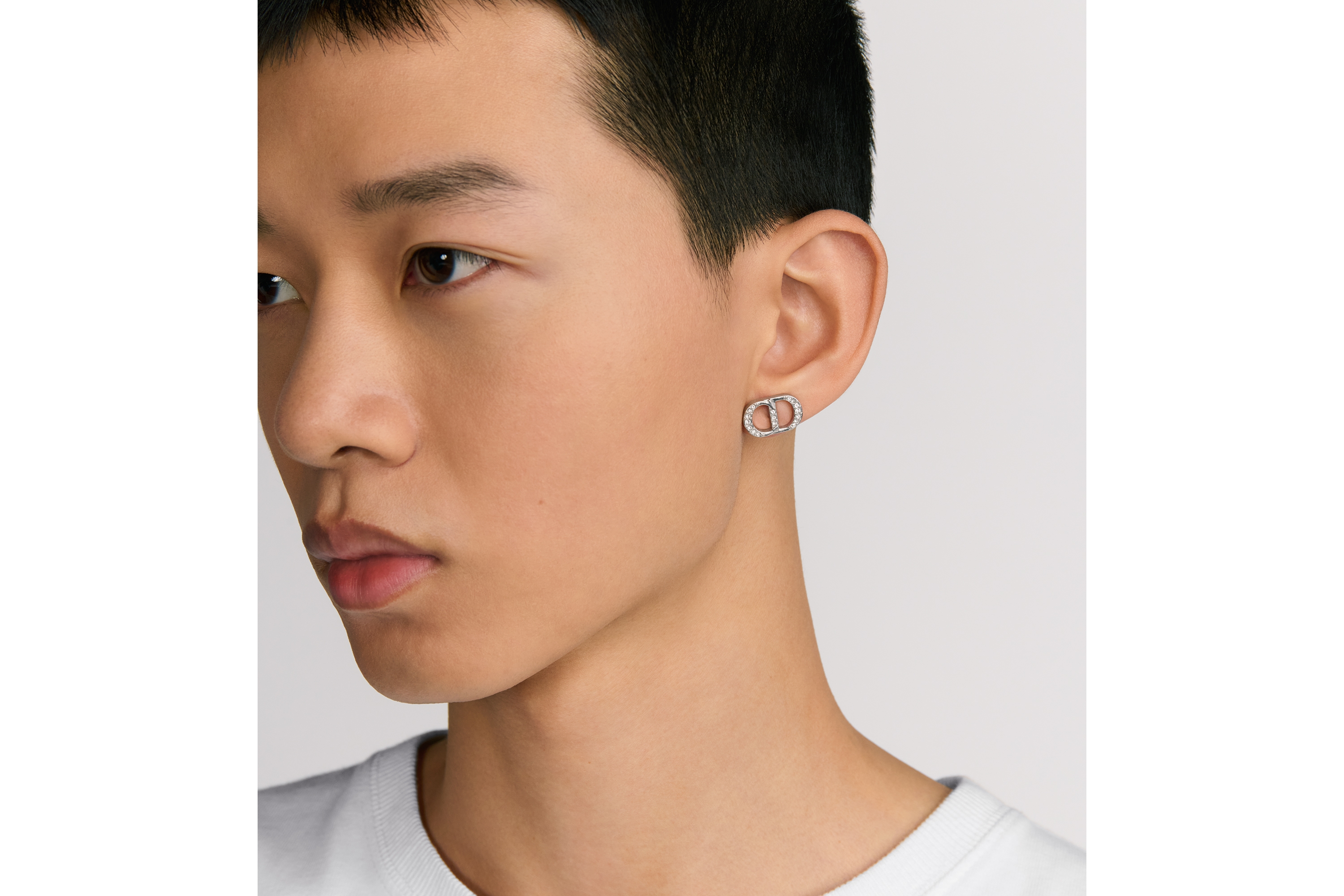 CD Icon 耳环 银质和白色仿水晶装饰 E39