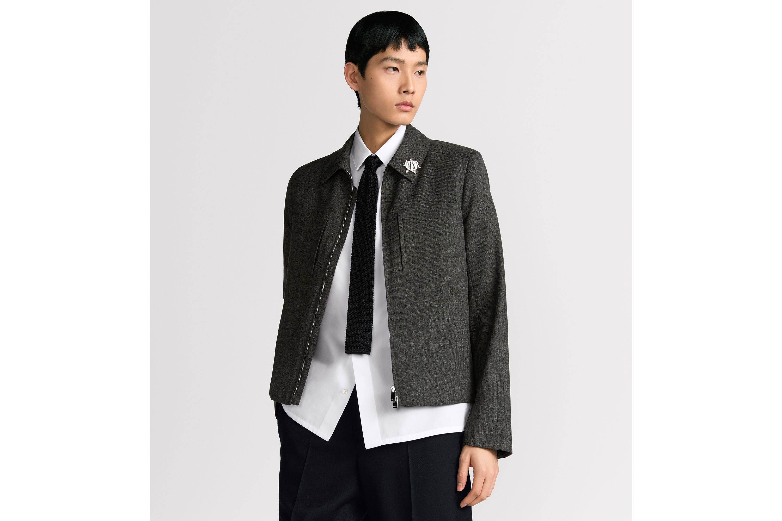 look_image_alt_prefix 拉链夹克 灰色绵羊毛篮纹编织面料 E01