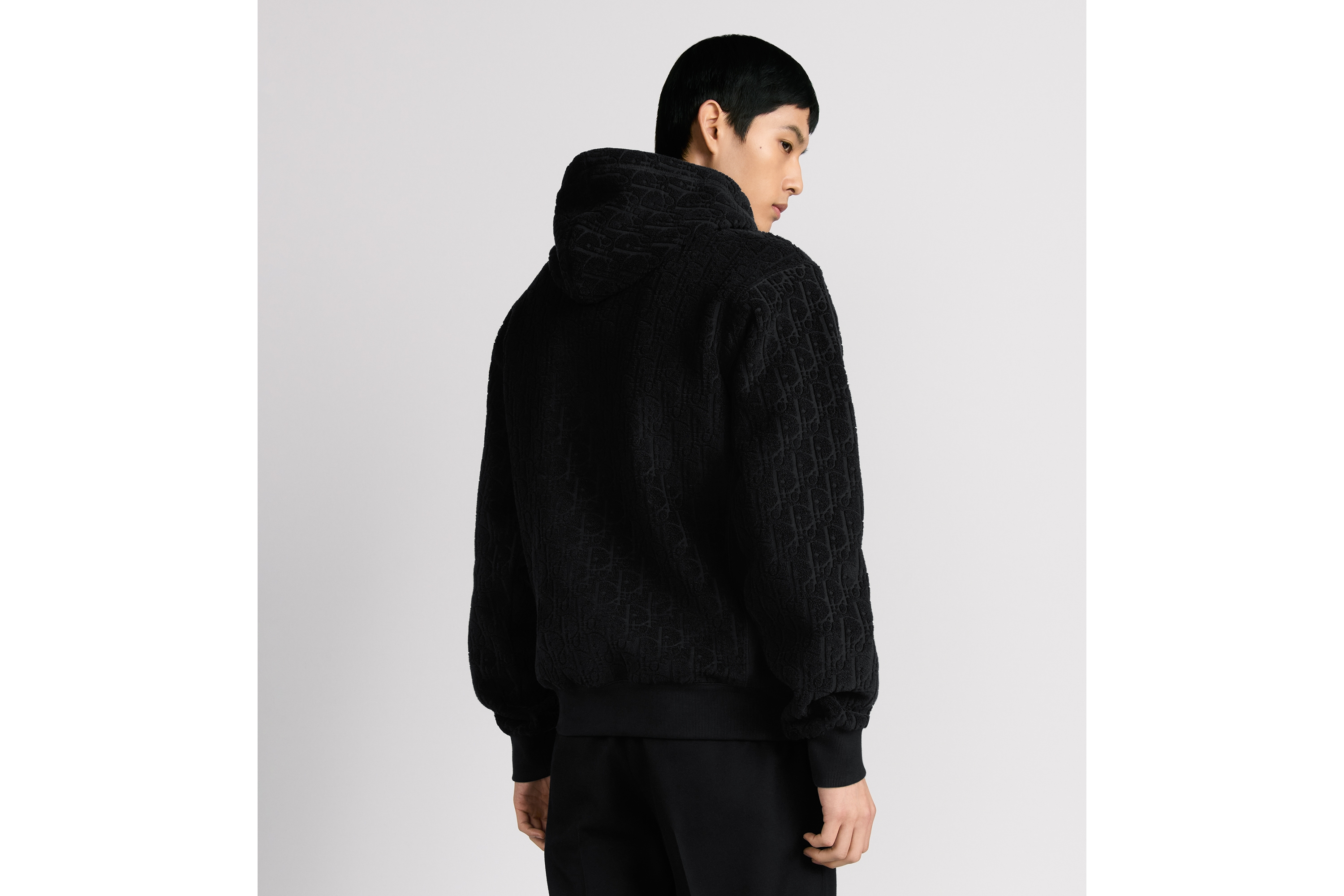 look_image_alt_prefix 宽松版型连帽运动衫 黑色棉质起绒面料 Oblique 印花 E09