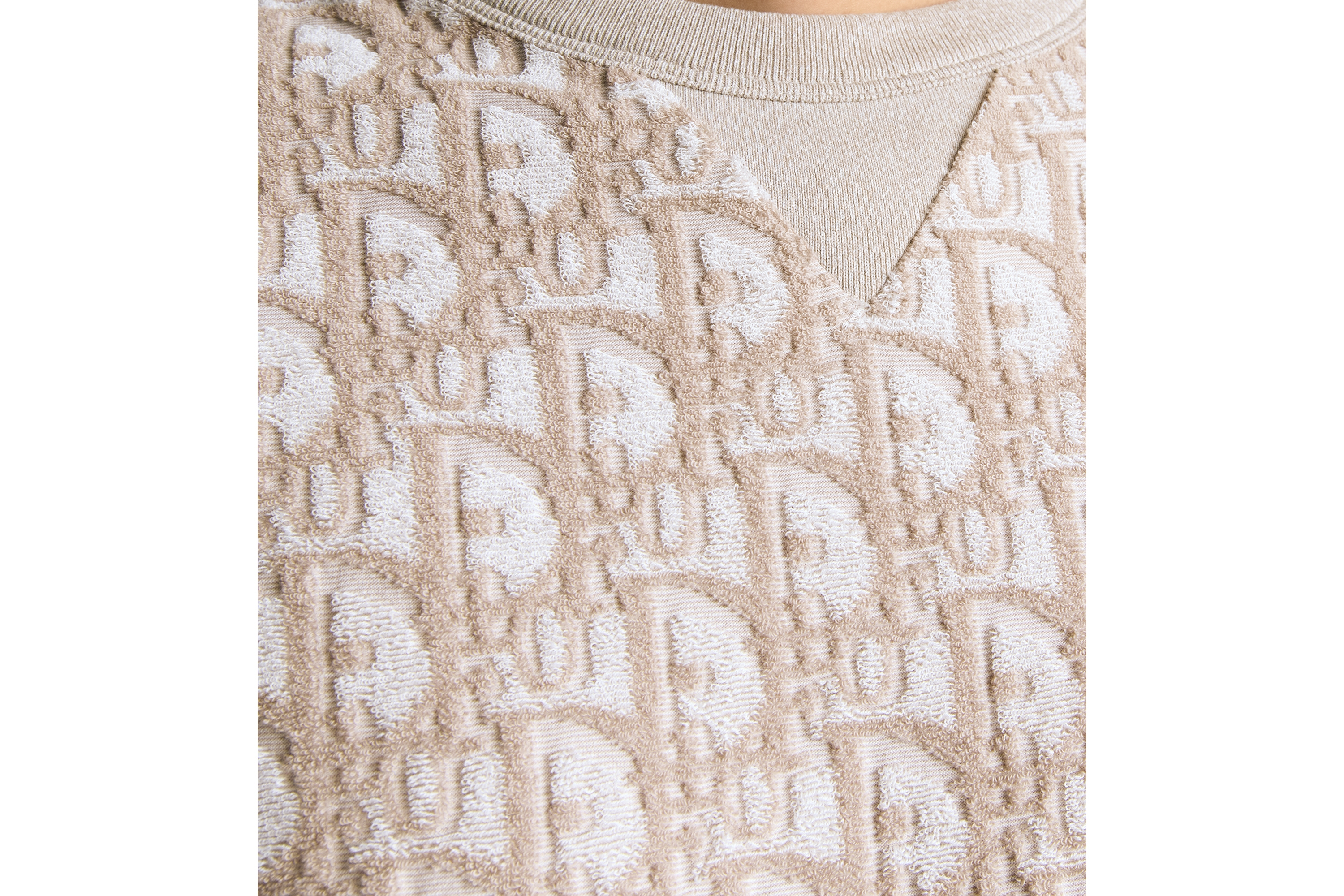 look_image_alt_prefix 宽松版型 T 恤 米色棉质混纺毛圈针织面料 Oblique 印花 E10