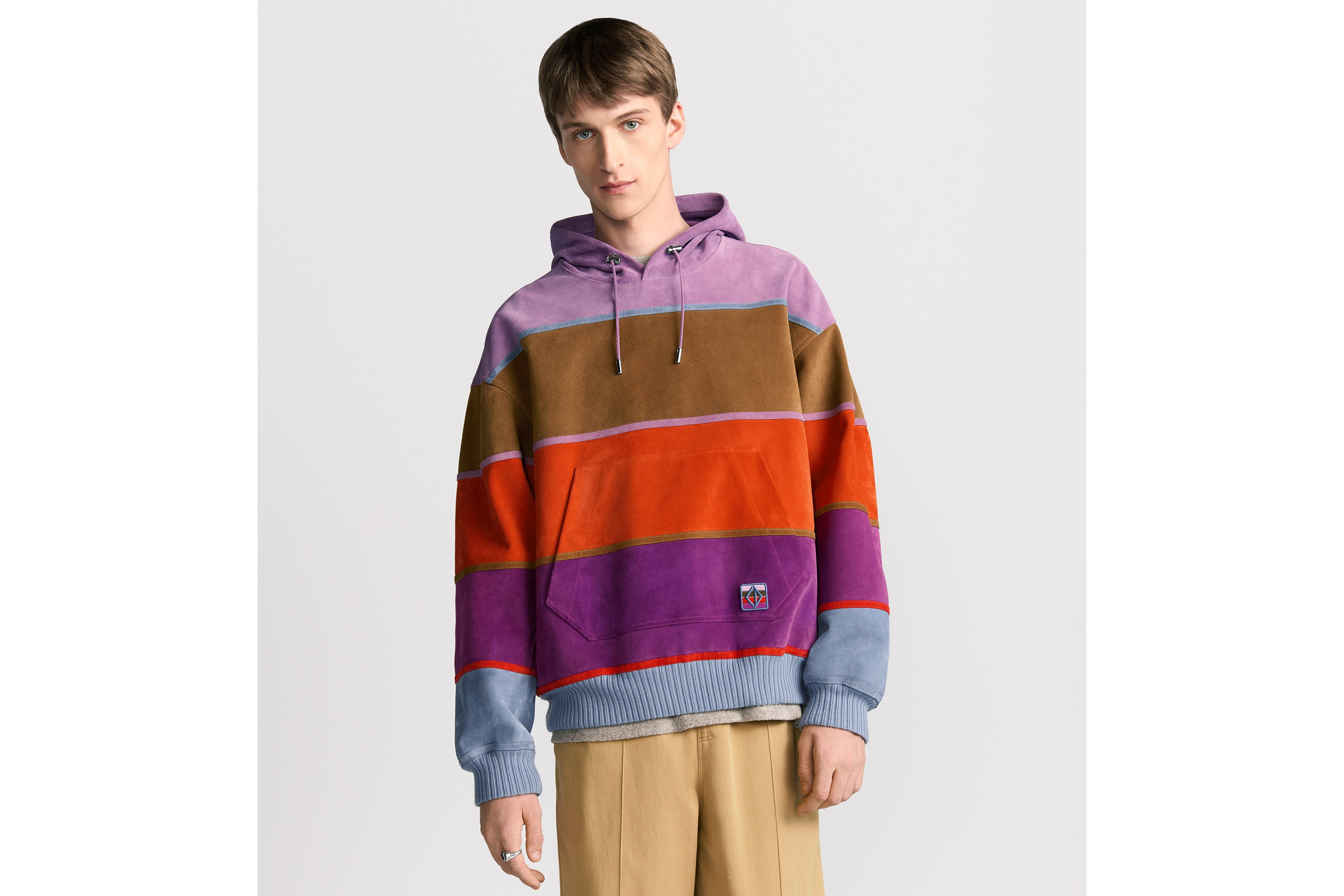 连帽短夹克 多色绒面牛皮革 CD Diamond 补丁 E01