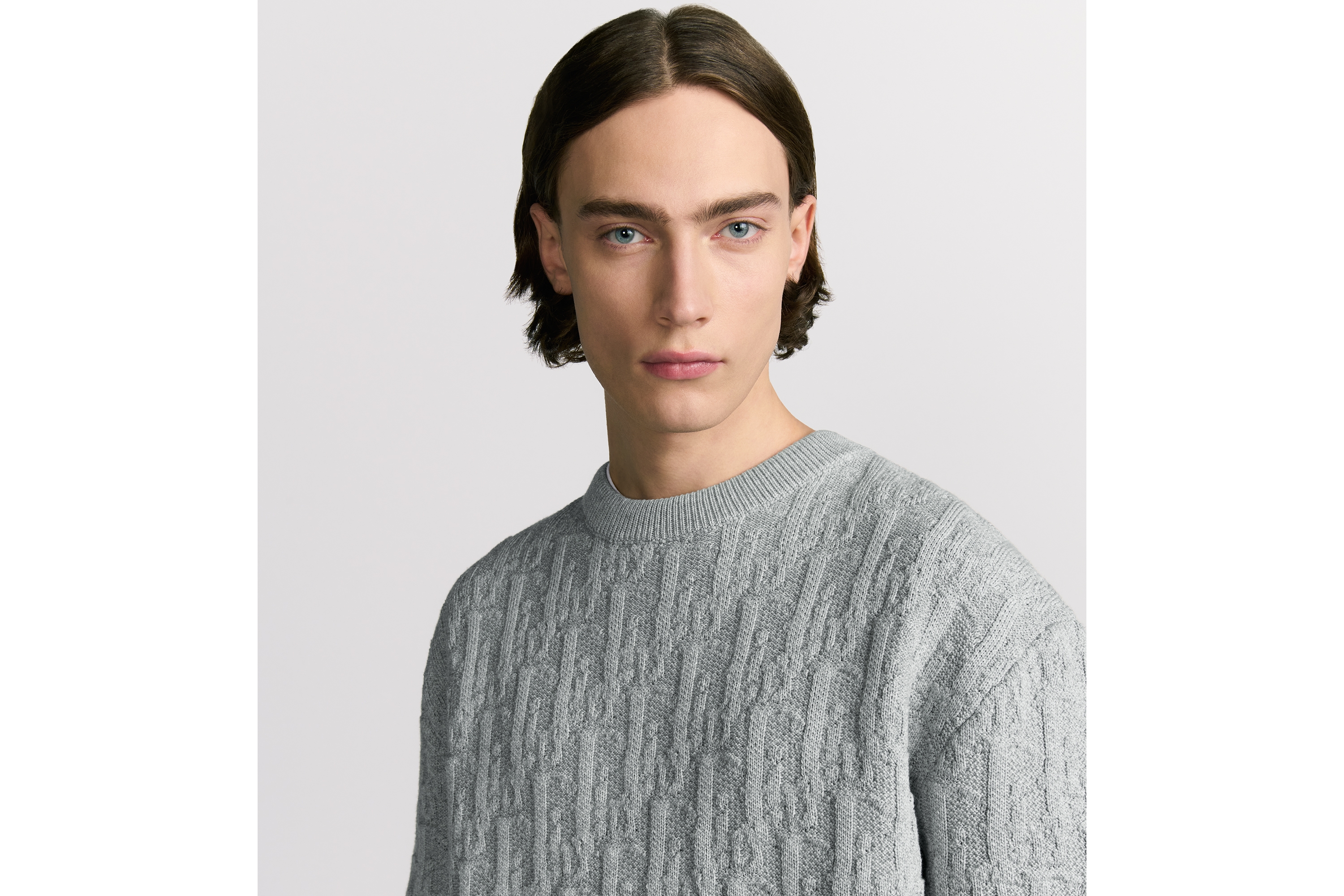 look_image_alt_prefix 针织衫 灰色棉质混纺提花面料 Oblique 印花 E07