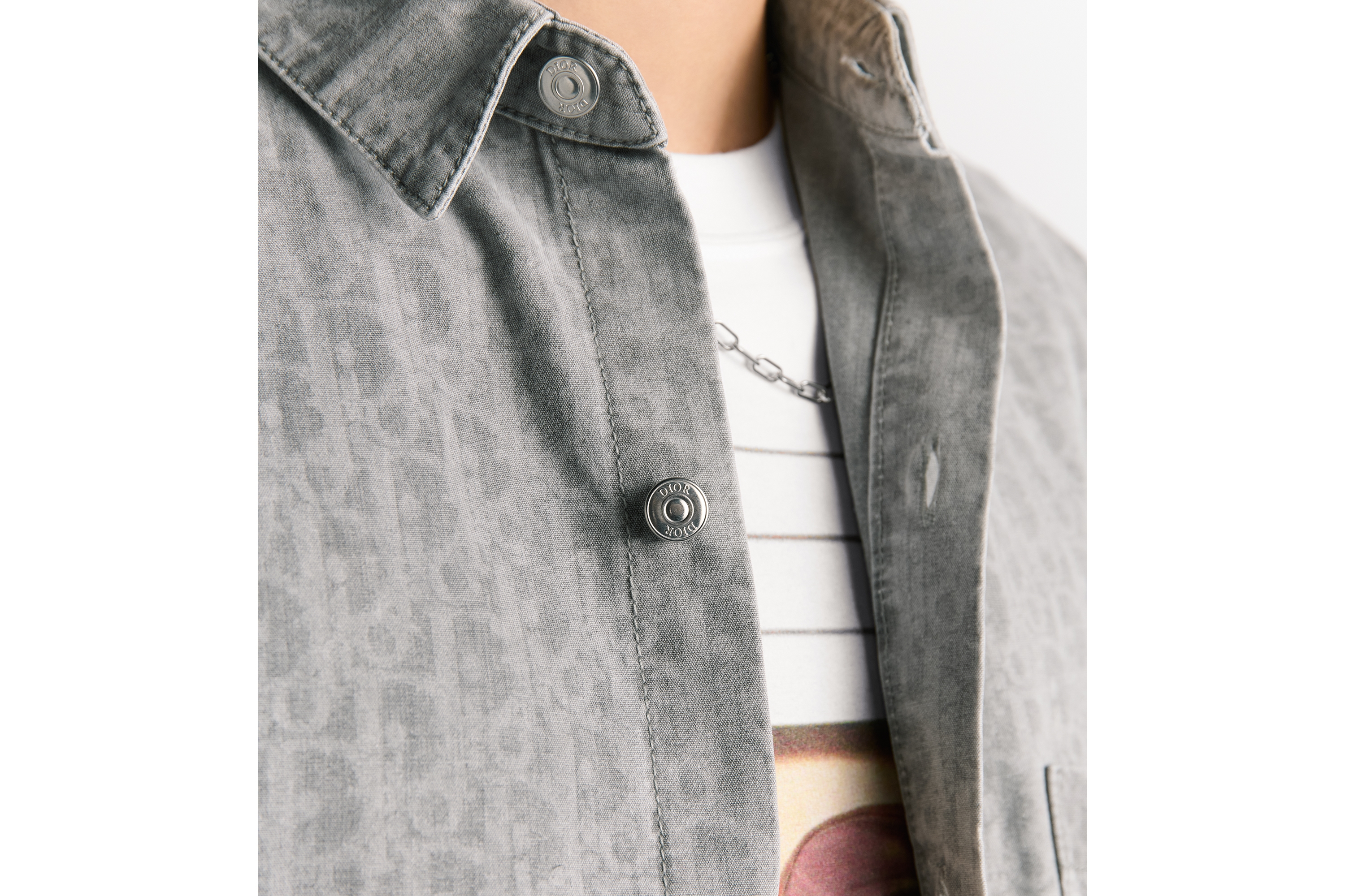 短袖外套衬衫 灰色棉质牛仔布 Oblique 印花 E04