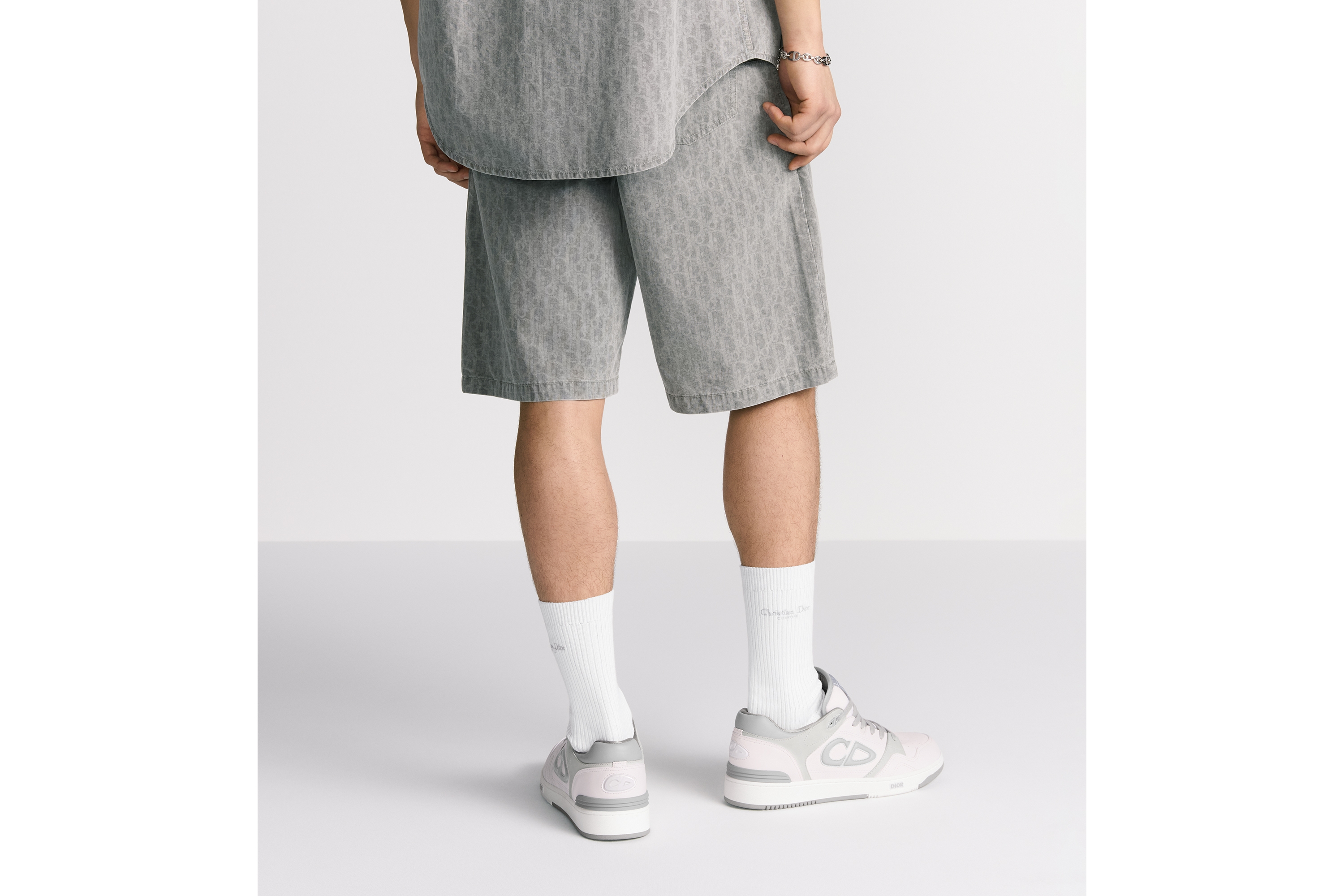 短裤 灰色棉质牛仔布 Oblique 印花 E15