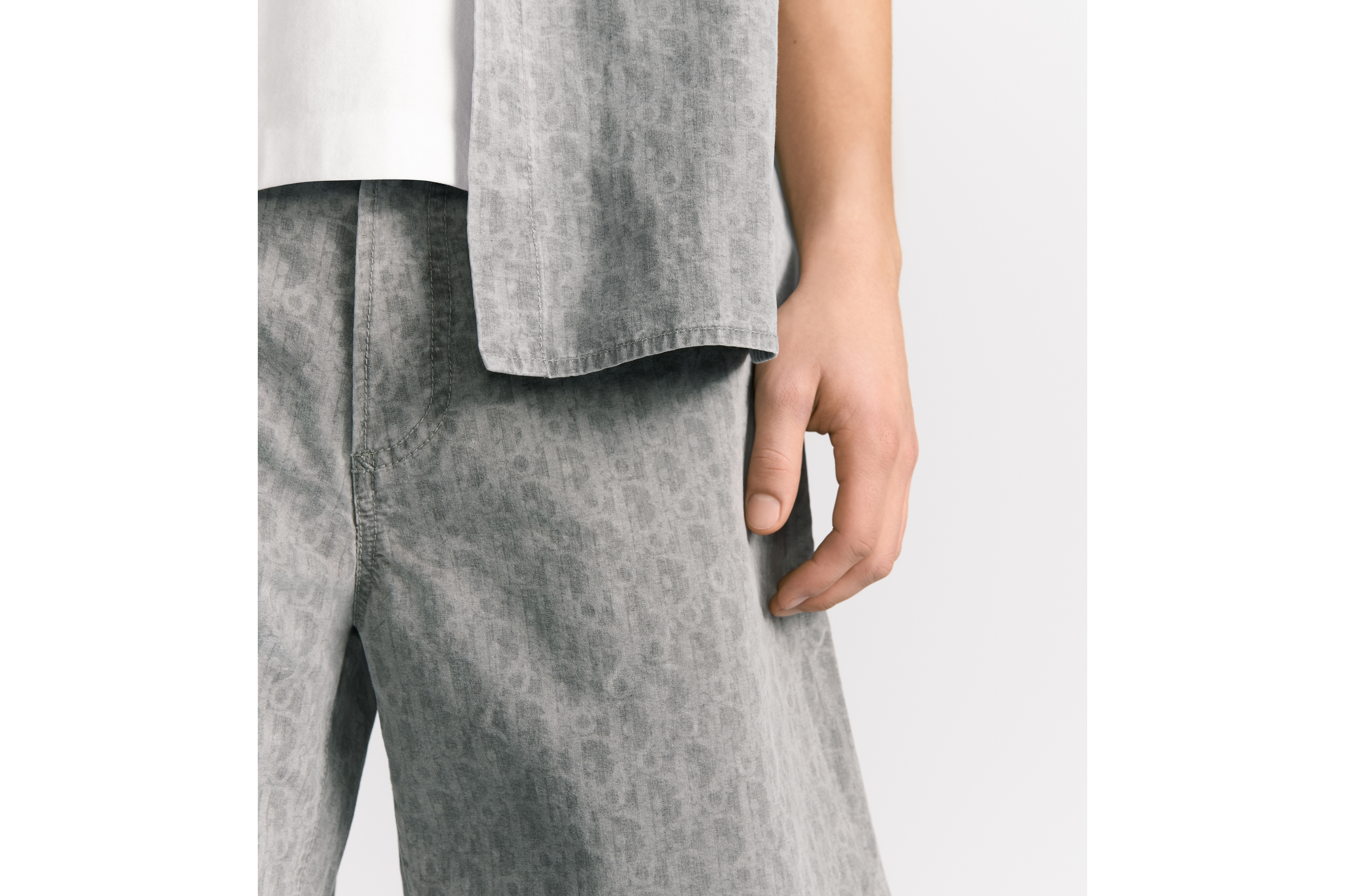 短裤 灰色棉质牛仔布 Oblique 印花 E16