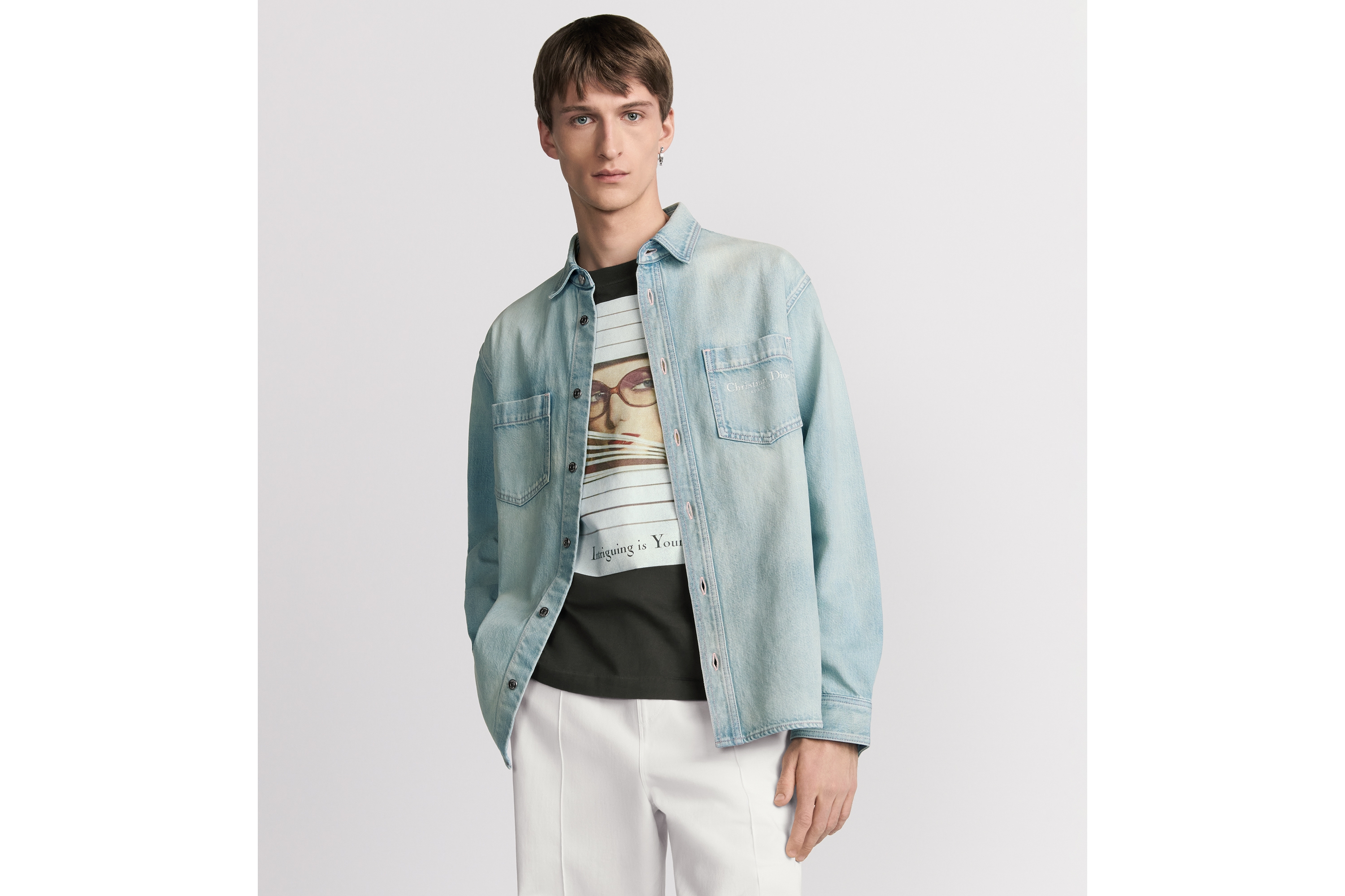 衬衫 蓝色棉质斜纹面料 Christian Dior Couture 刺绣 E01