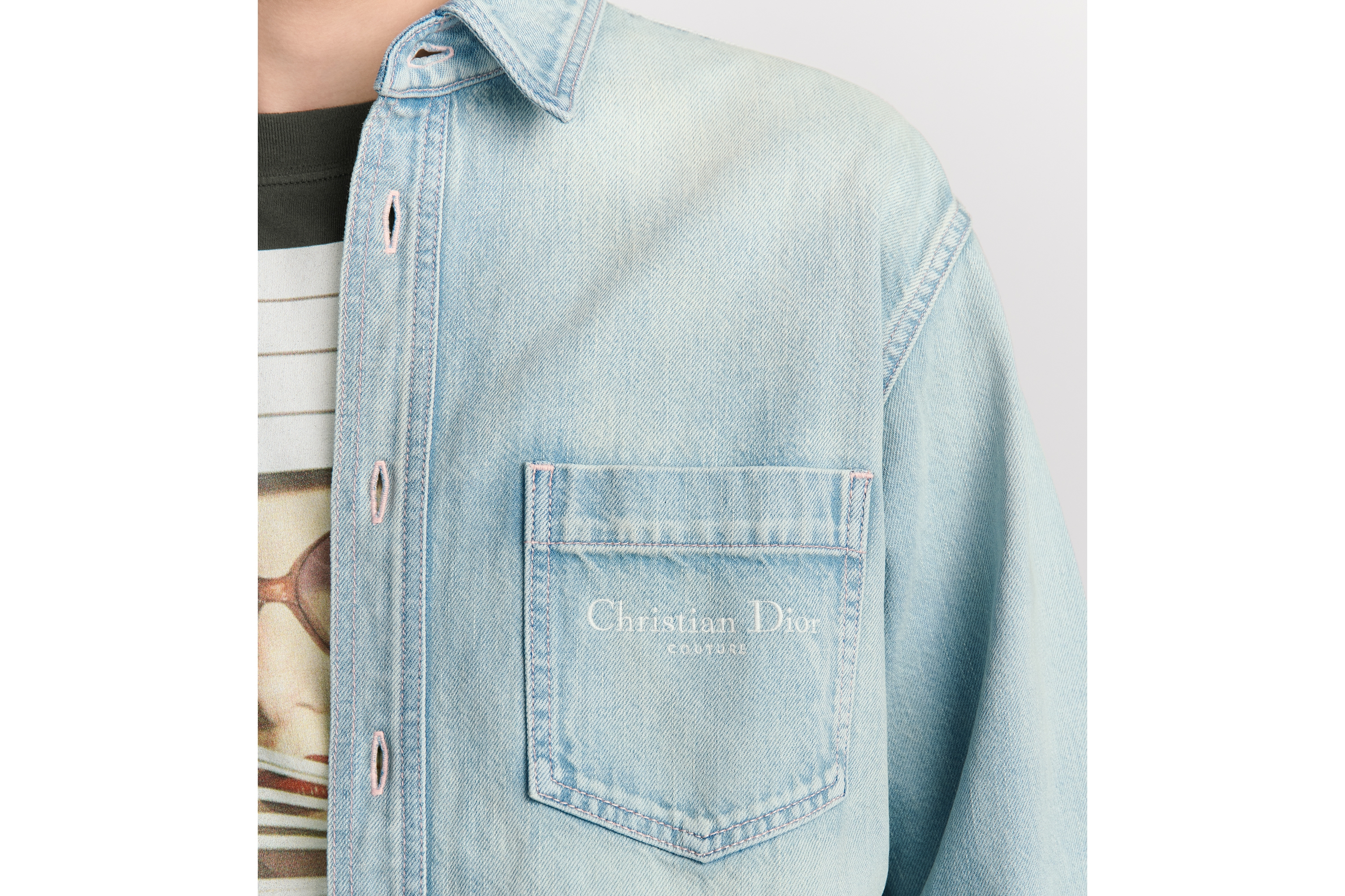 衬衫 蓝色棉质斜纹面料 Christian Dior Couture 刺绣 E04