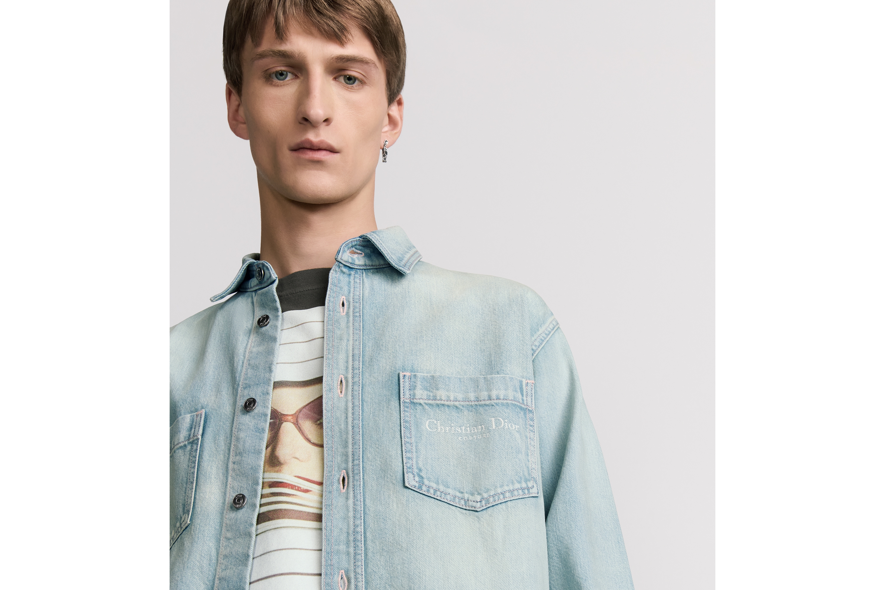 衬衫 蓝色棉质斜纹面料 Christian Dior Couture 刺绣 E05