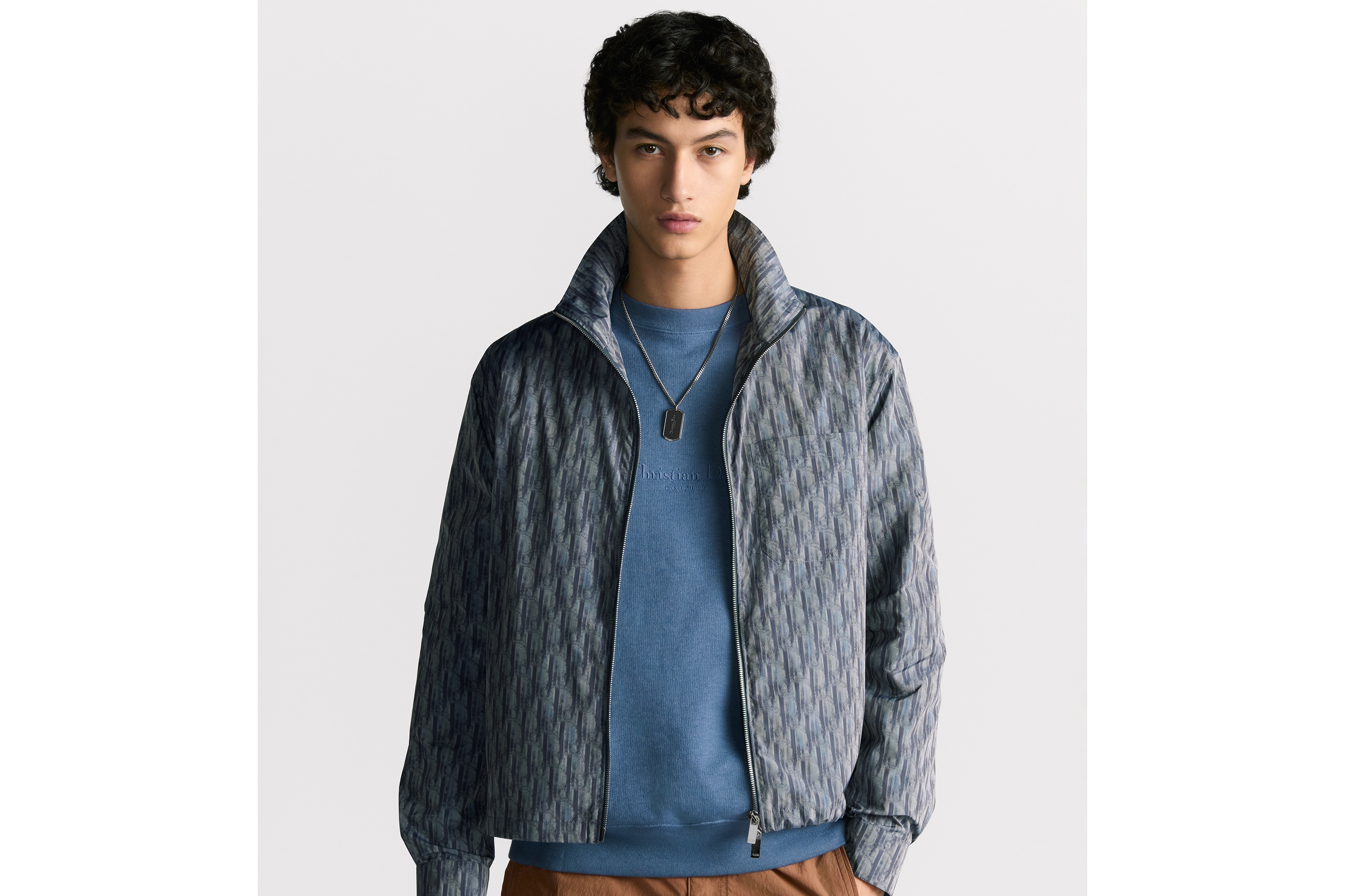 拉链衬衫 蓝色科技面料 Oblique 印花 E01