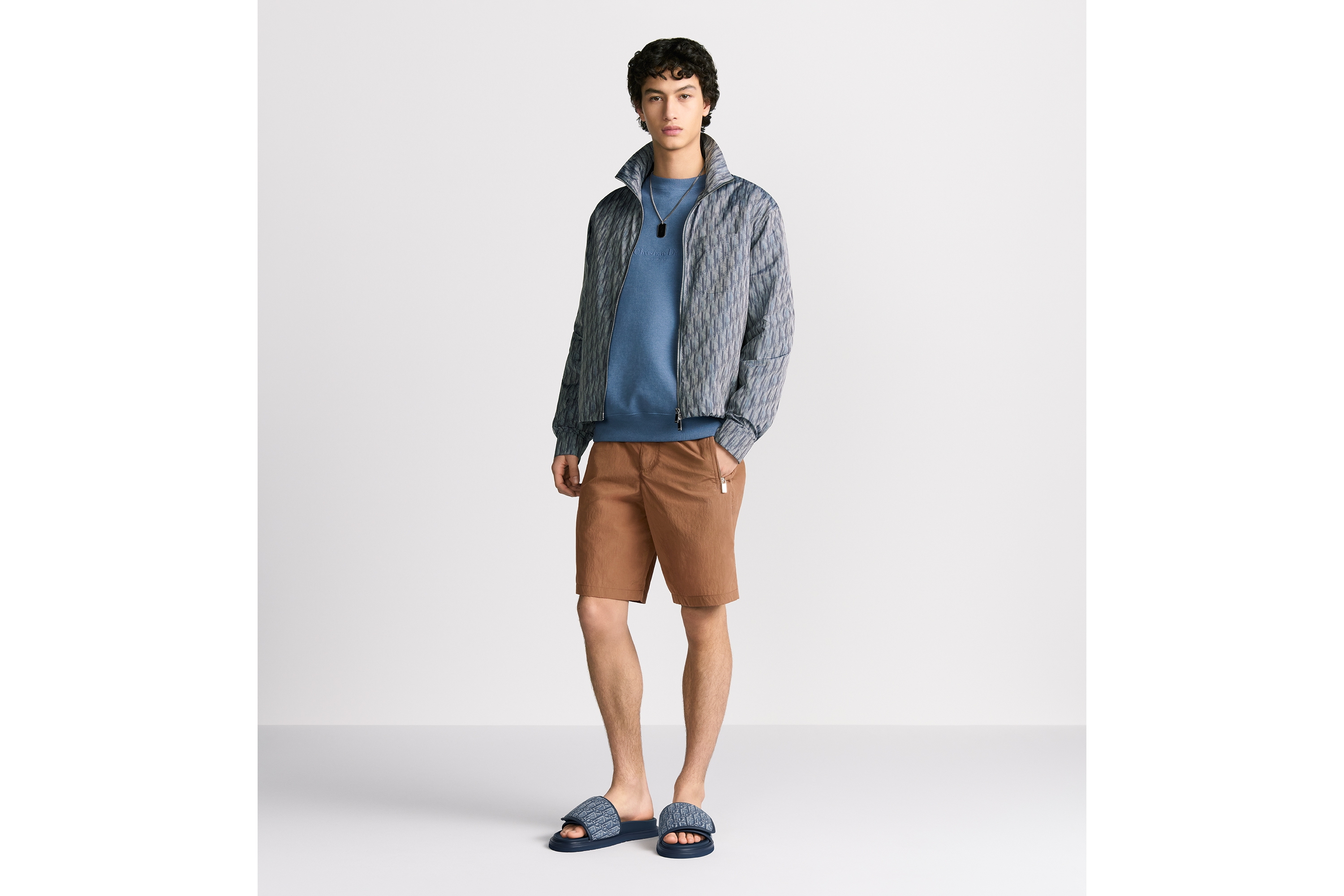 拉链衬衫 蓝色科技面料 Oblique 印花 E02