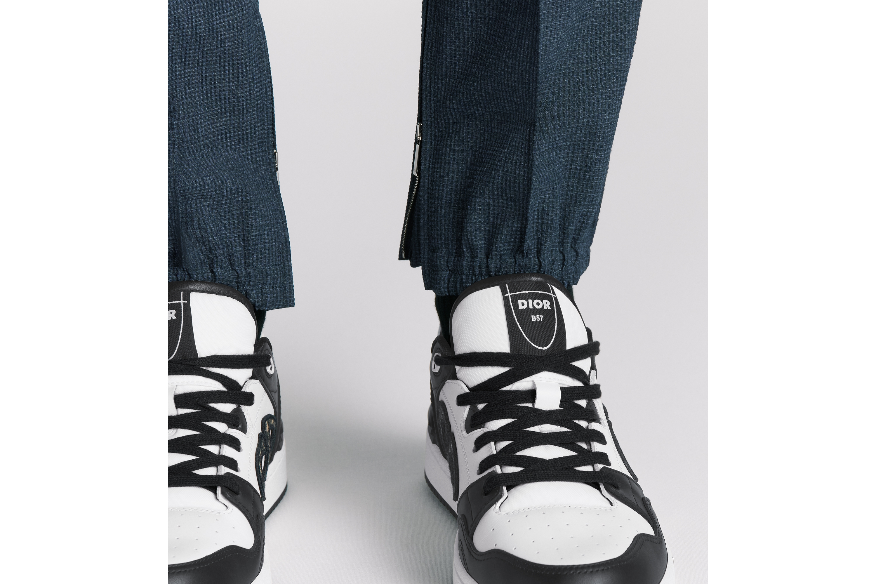 精裁运动裤 蓝色绵羊毛混纺泡泡纱格子面料 E16