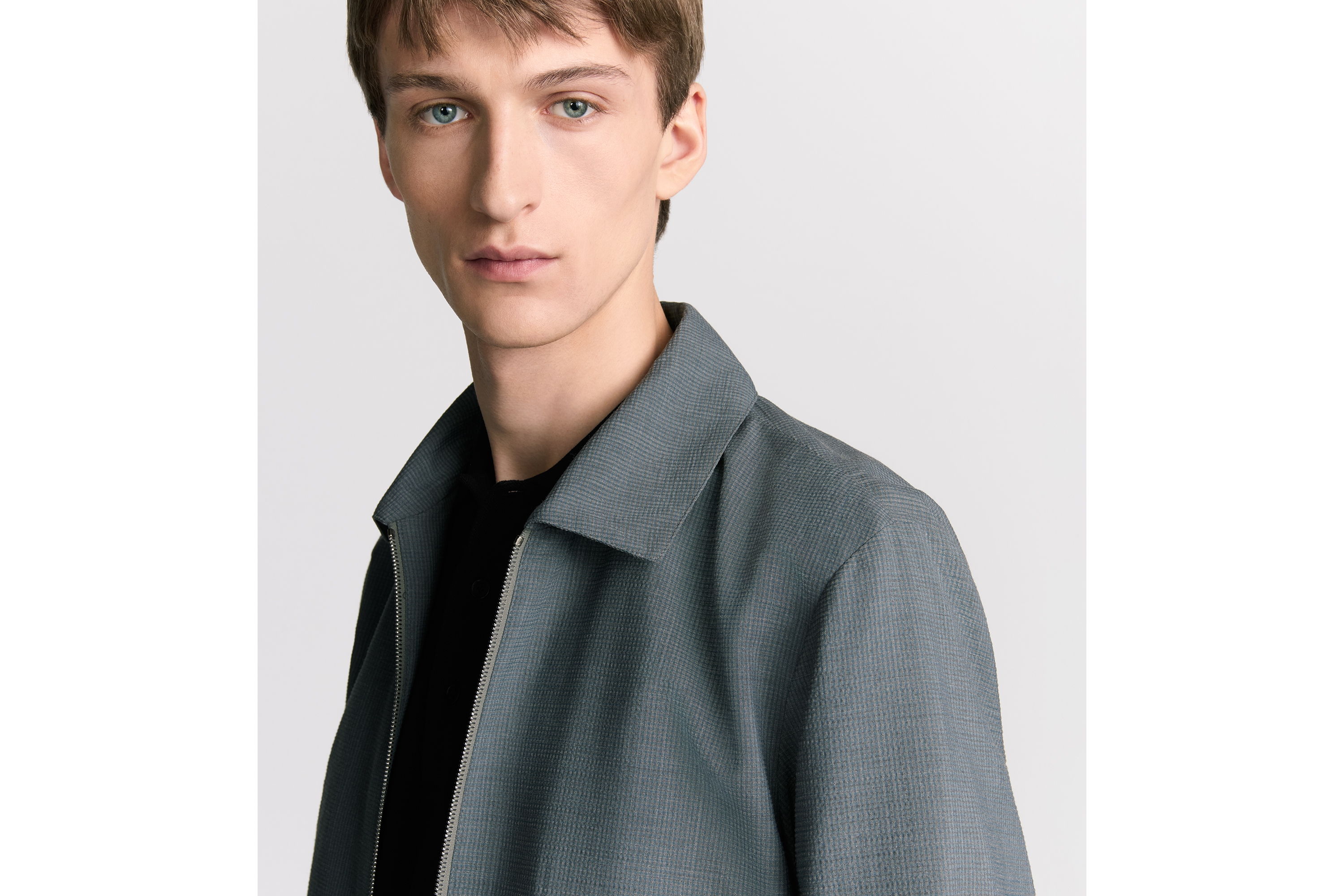 look_image_alt_prefix 拉链夹克 灰色绵羊毛混纺泡泡纱格子面料 E01