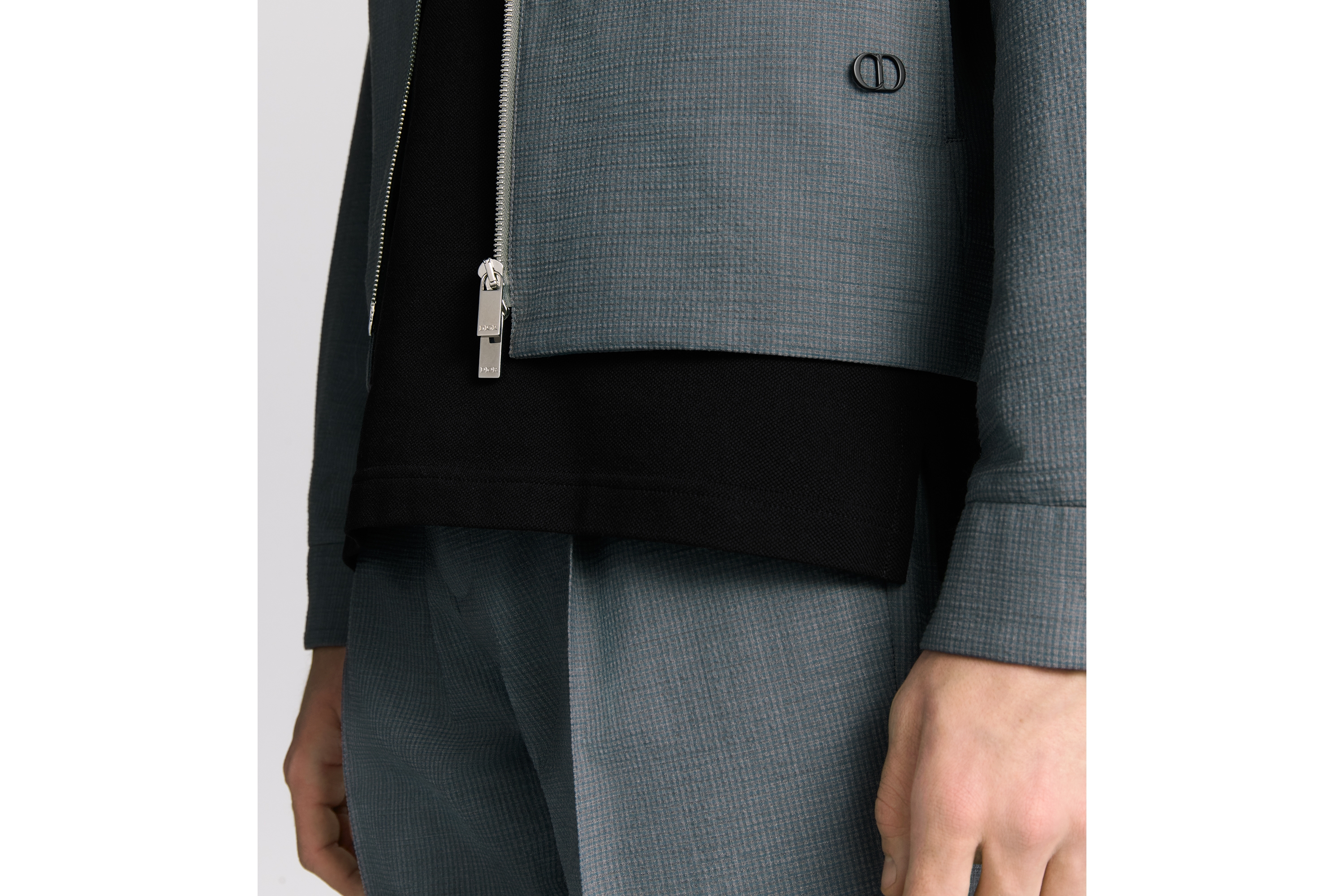 look_image_alt_prefix 拉链夹克 灰色绵羊毛混纺泡泡纱格子面料 E04