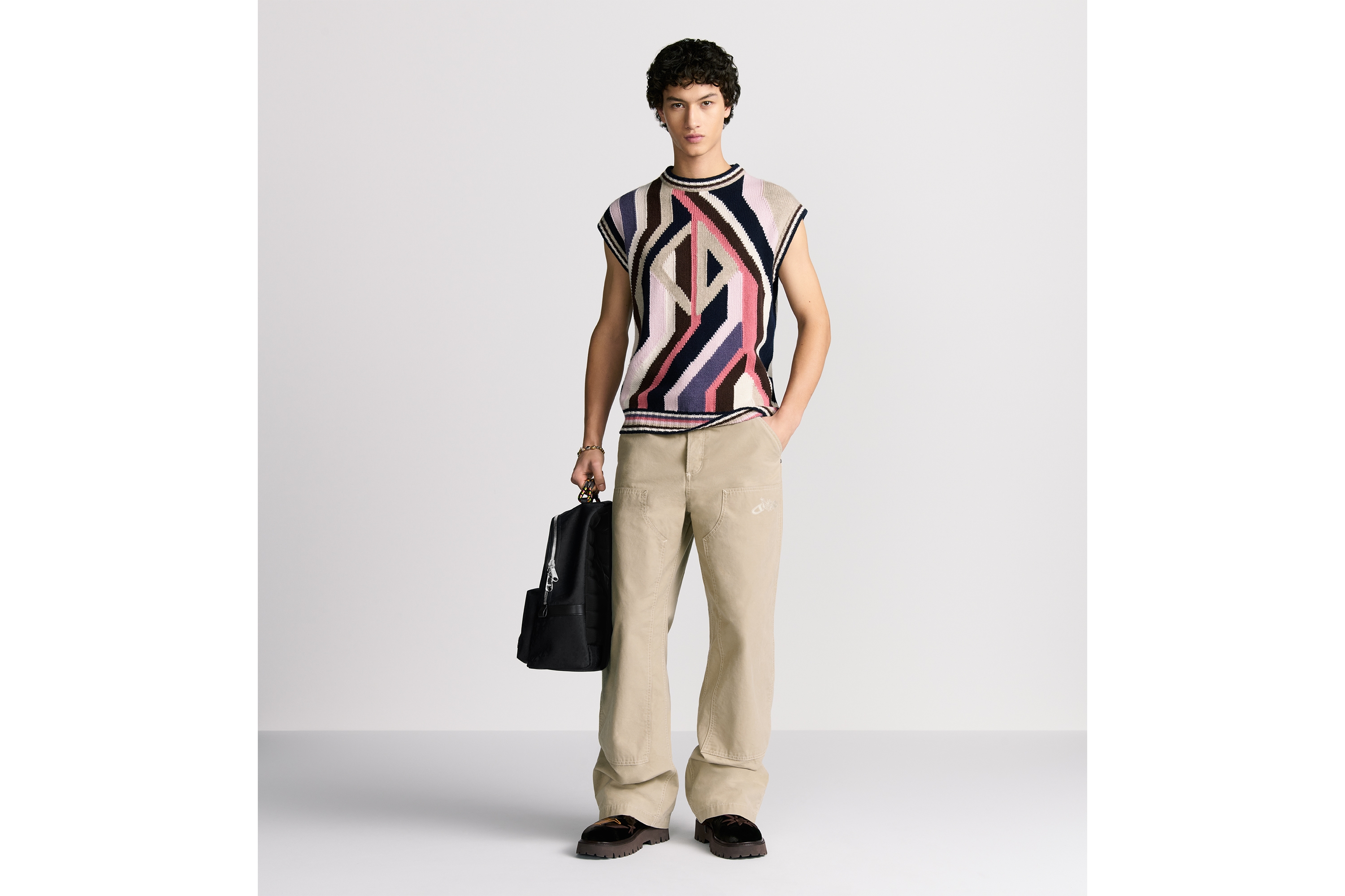 look_image_alt_prefix DIOR AND LEWIS HAMILTON 拉链双肩背包 黑色 Oblique 印花尼龙和黑色皮革效果科技面料 E02