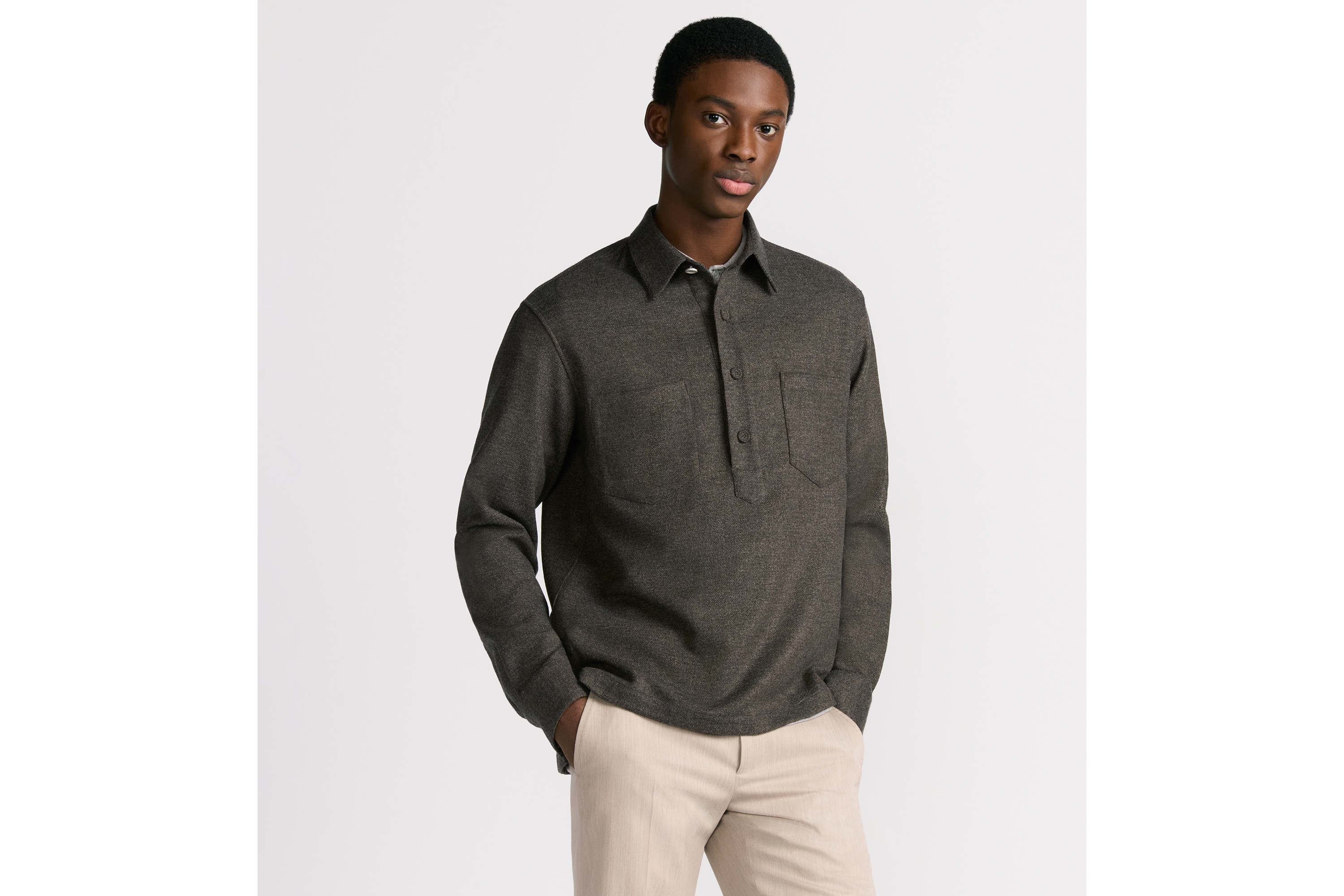 Dior Icons 超大版型衬衫 棕色绵羊毛和山羊绒混纺面料 E01