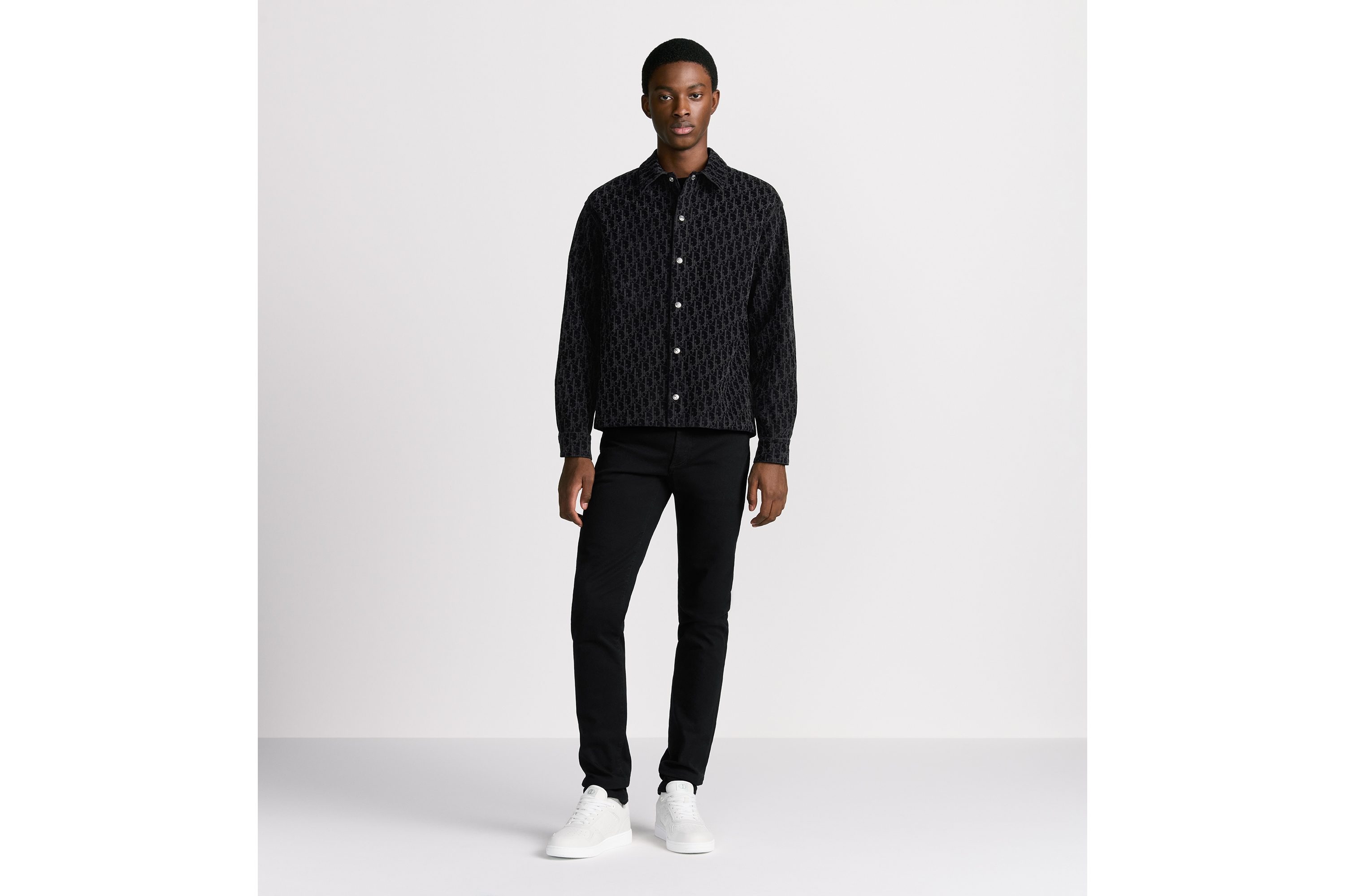 外套衬衫 蓝色棉质混纺斜纹面料 Oblique 印花 E01